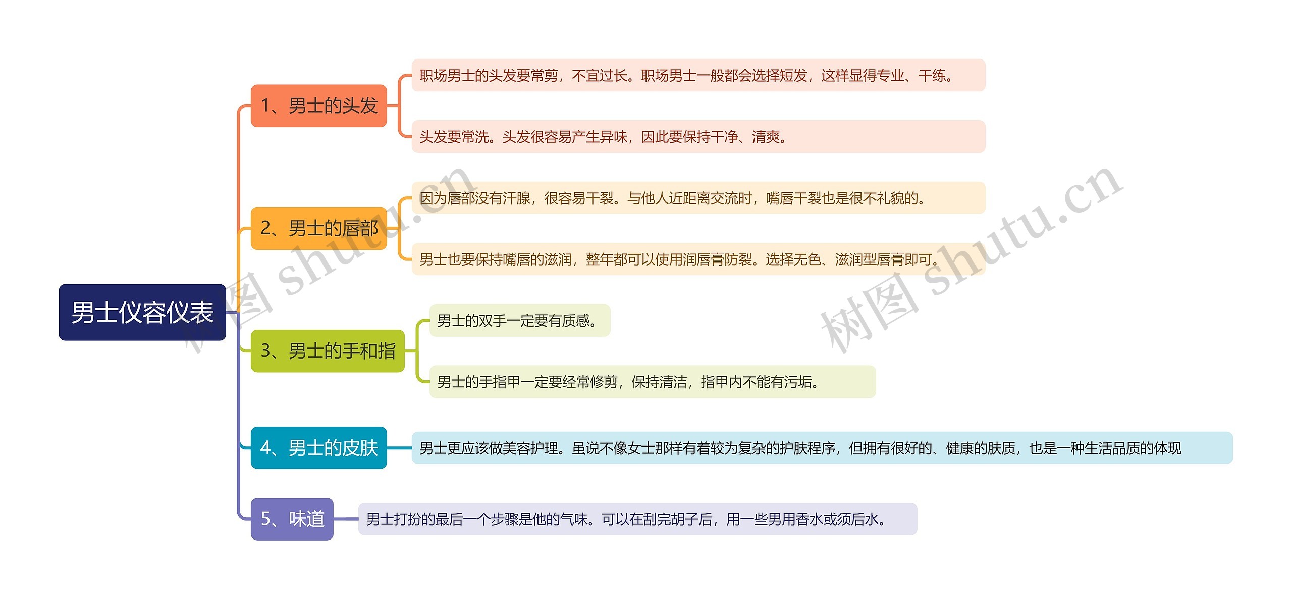 男士仪容仪表思维导图