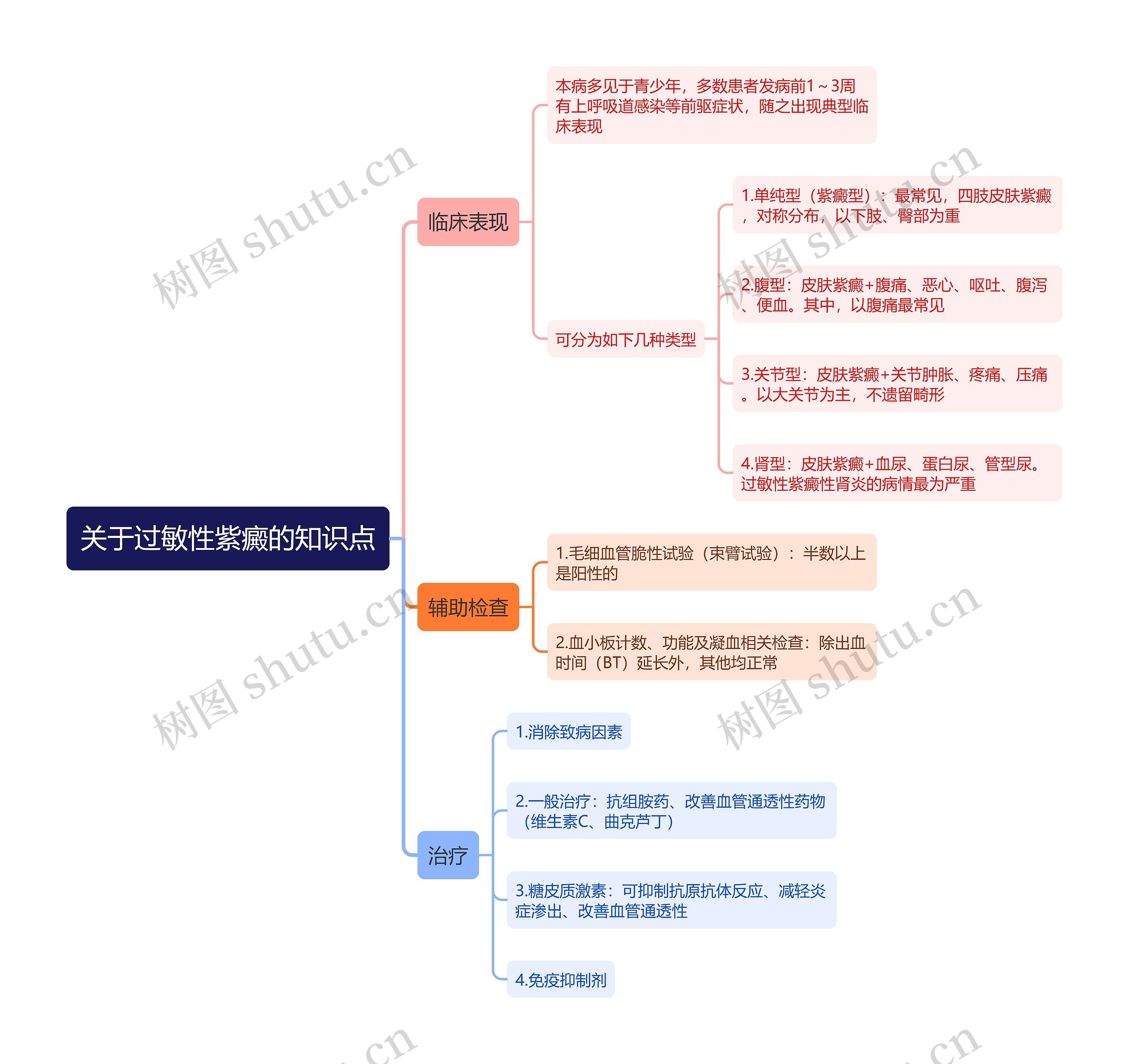 关于过敏性紫癜的知识点思维导图