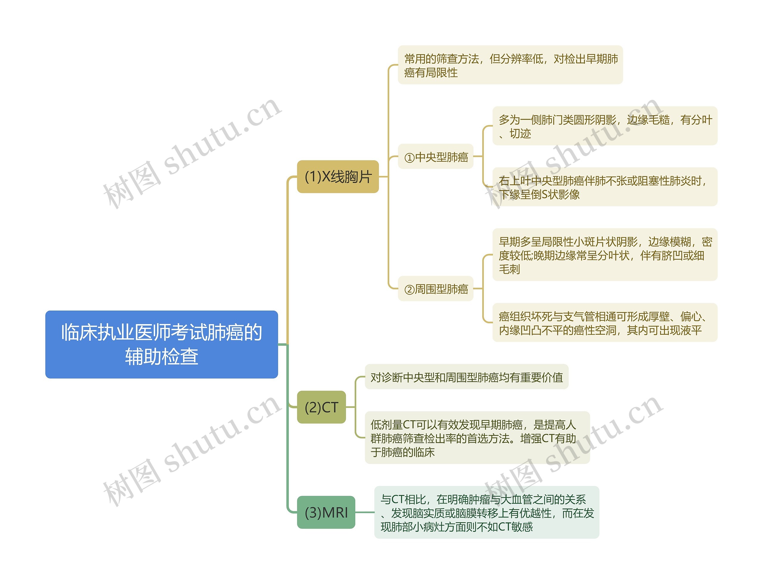 临床执业医师考试肺癌的辅助检查思维导图