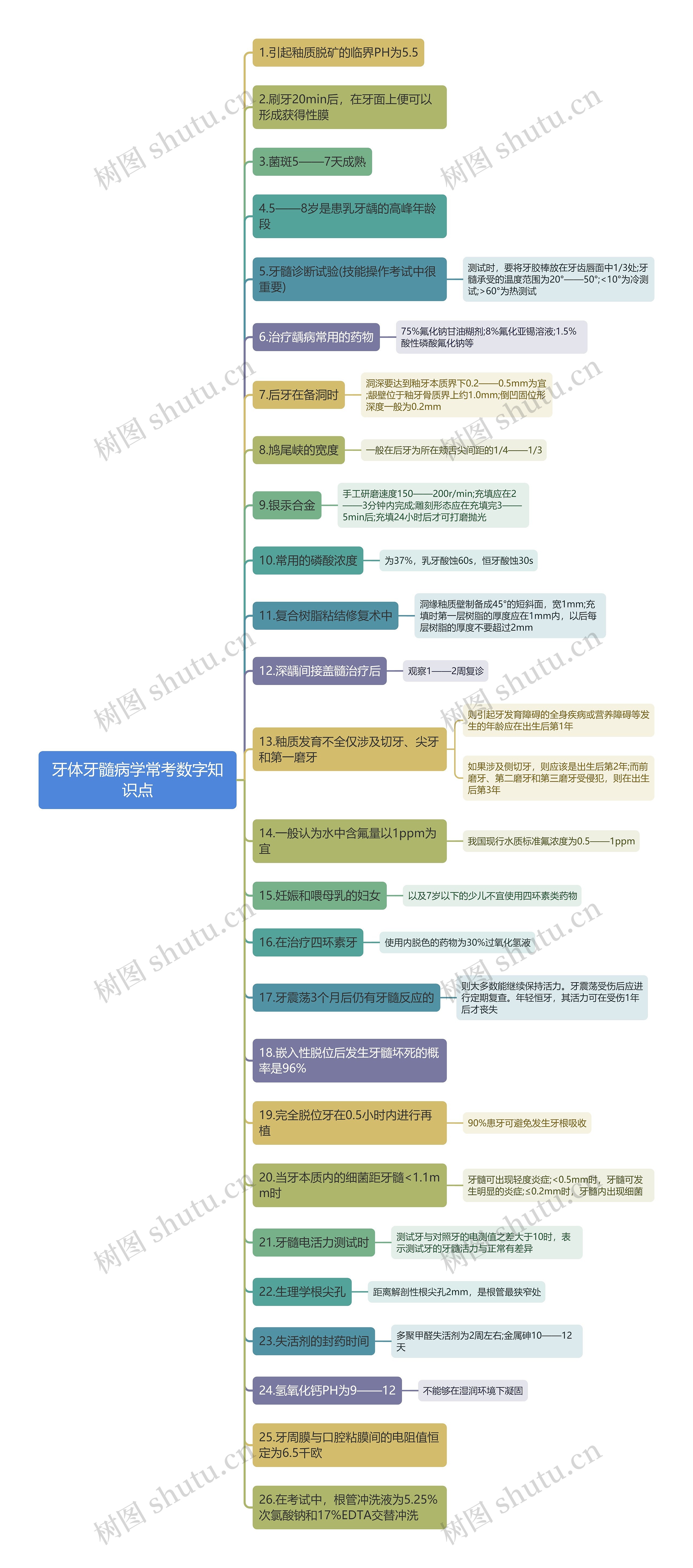 牙体牙髓病学常考数字知识点思维导图高清图 牙体牙髓病学常考数字知识点思维导图