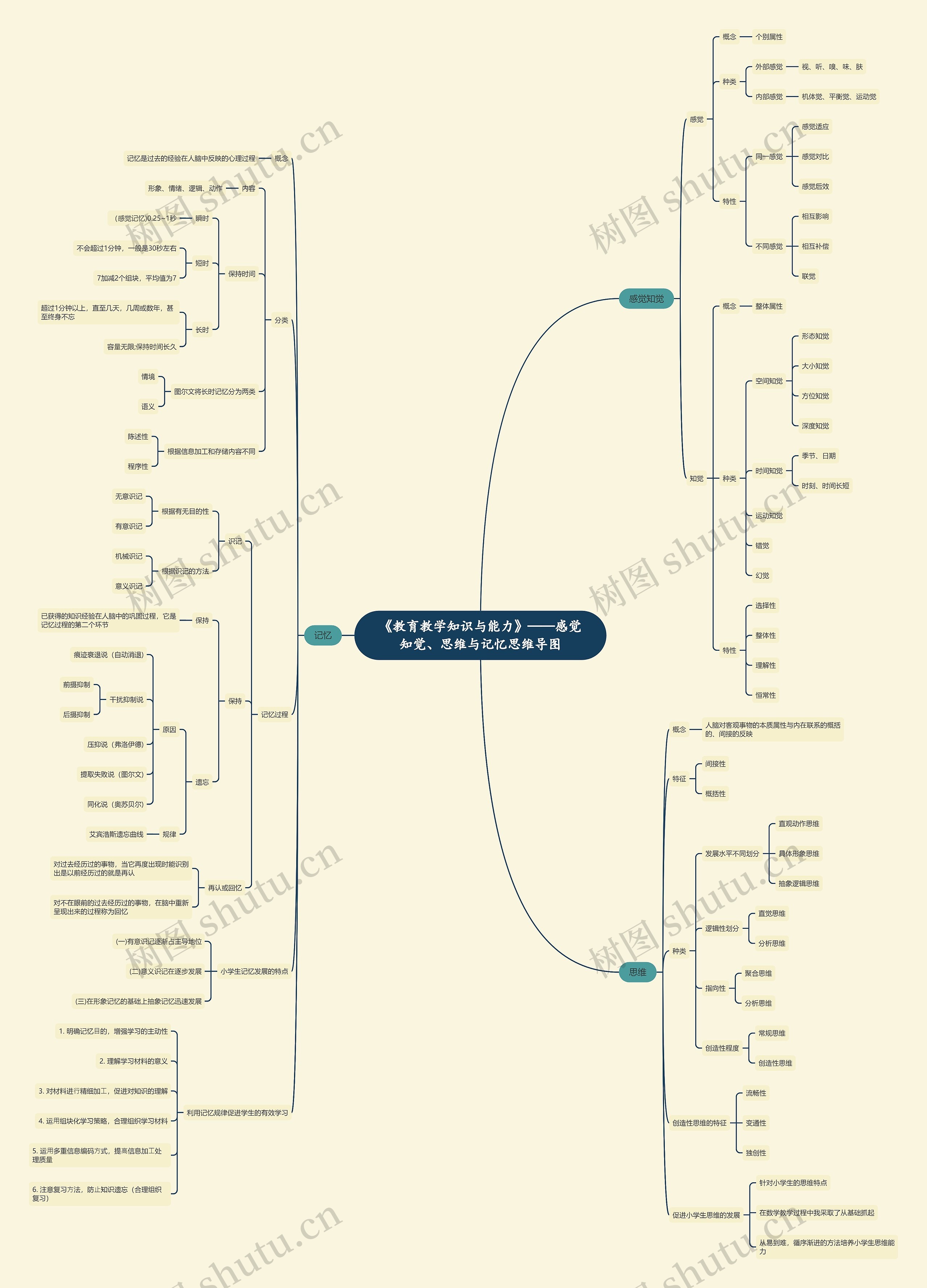 《教育教学知识与能力》感觉知觉、思维与记忆思维导图