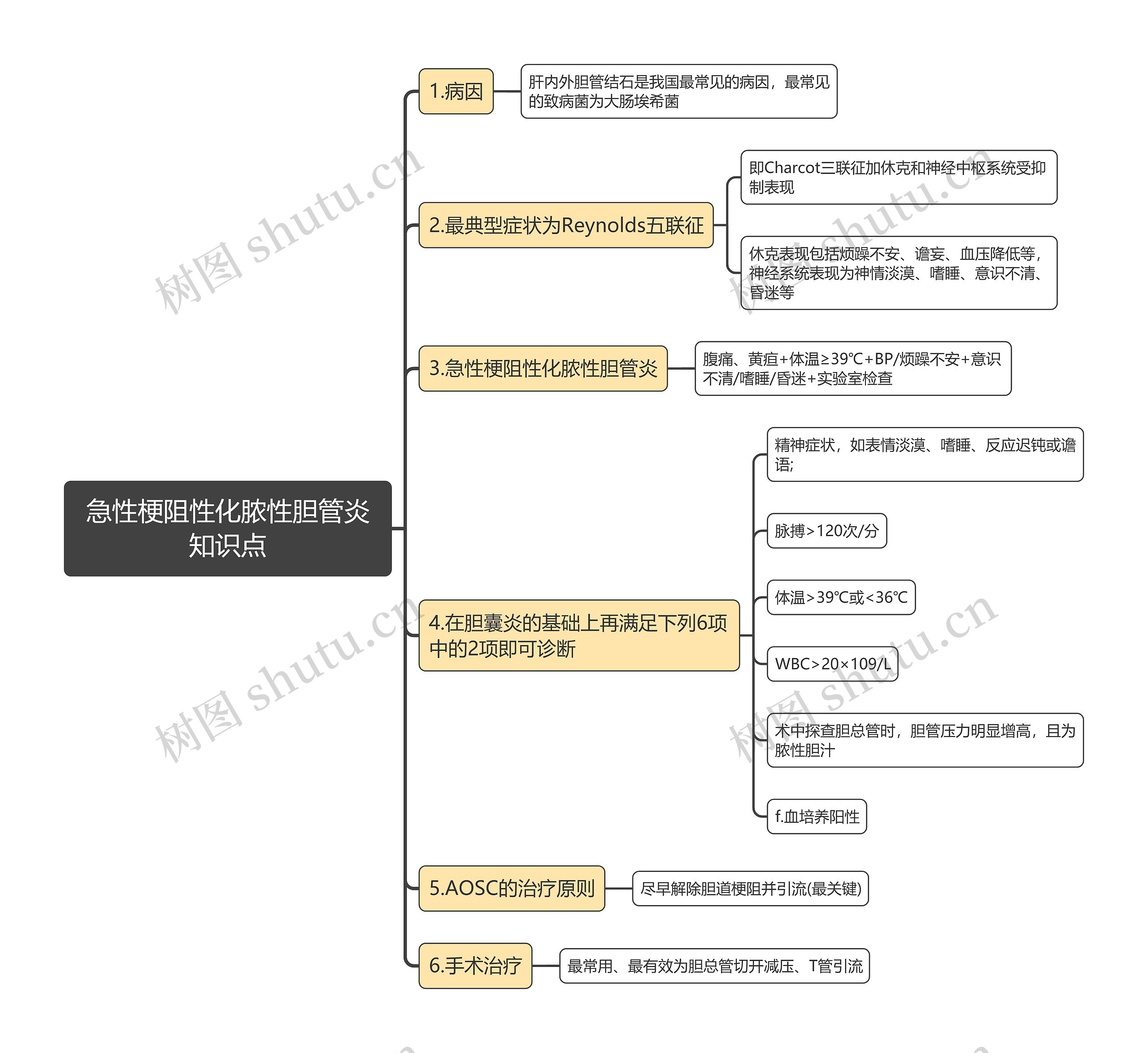 急性梗阻性化脓性胆管炎知识点思维导图