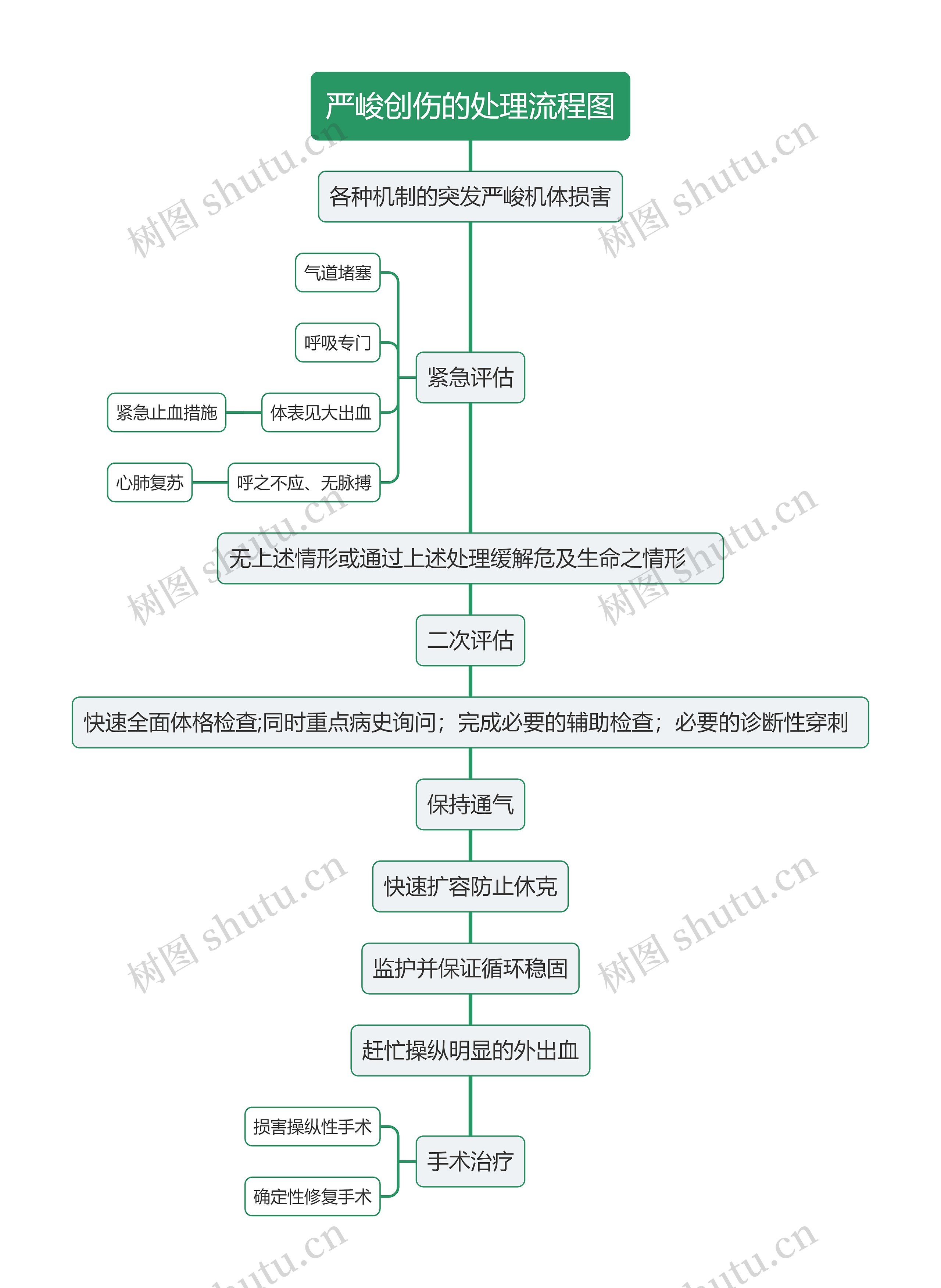 严峻创伤的处理流程图思维导图