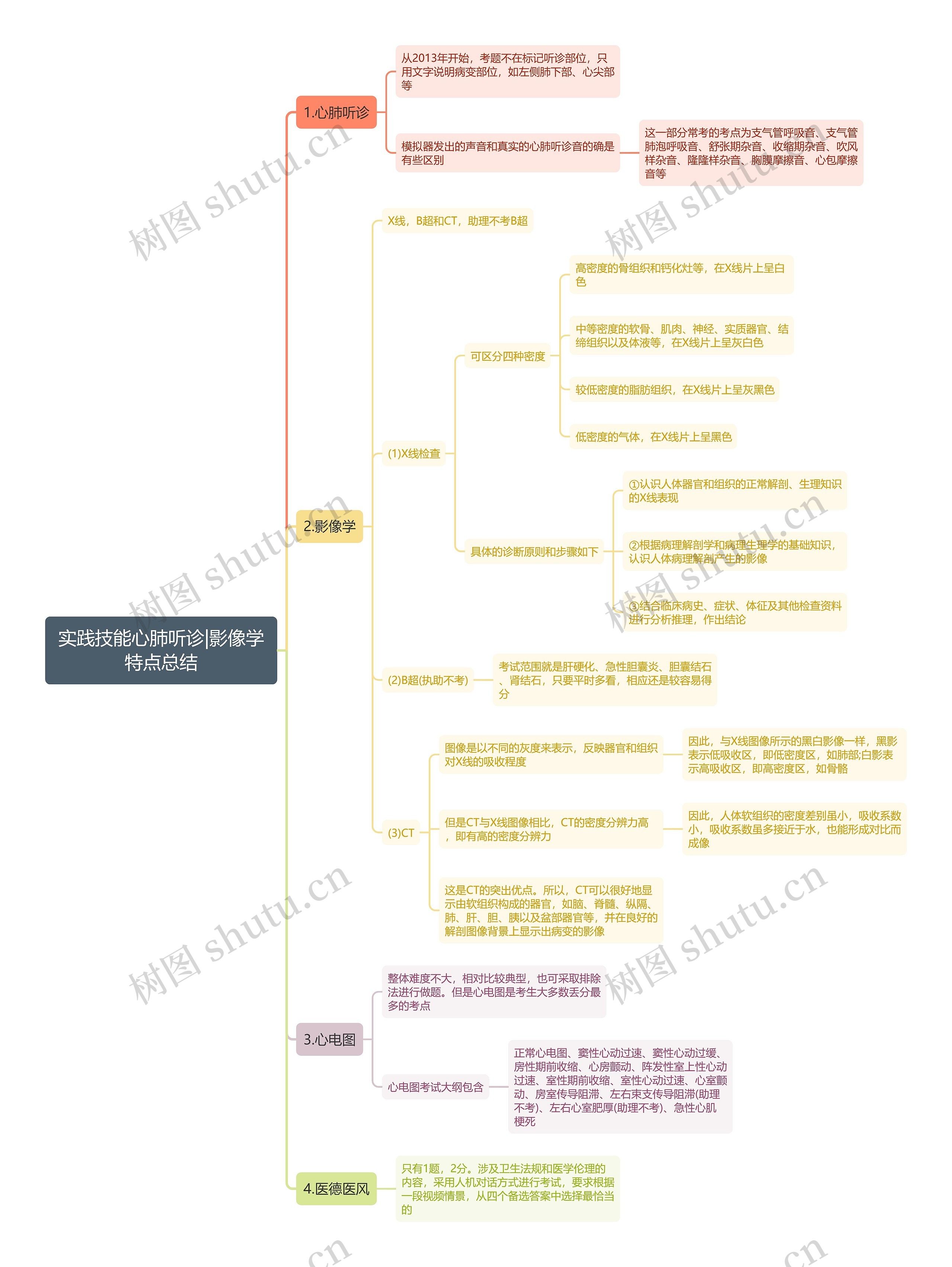 实践技能心肺听诊|影像学特点总结思维导图