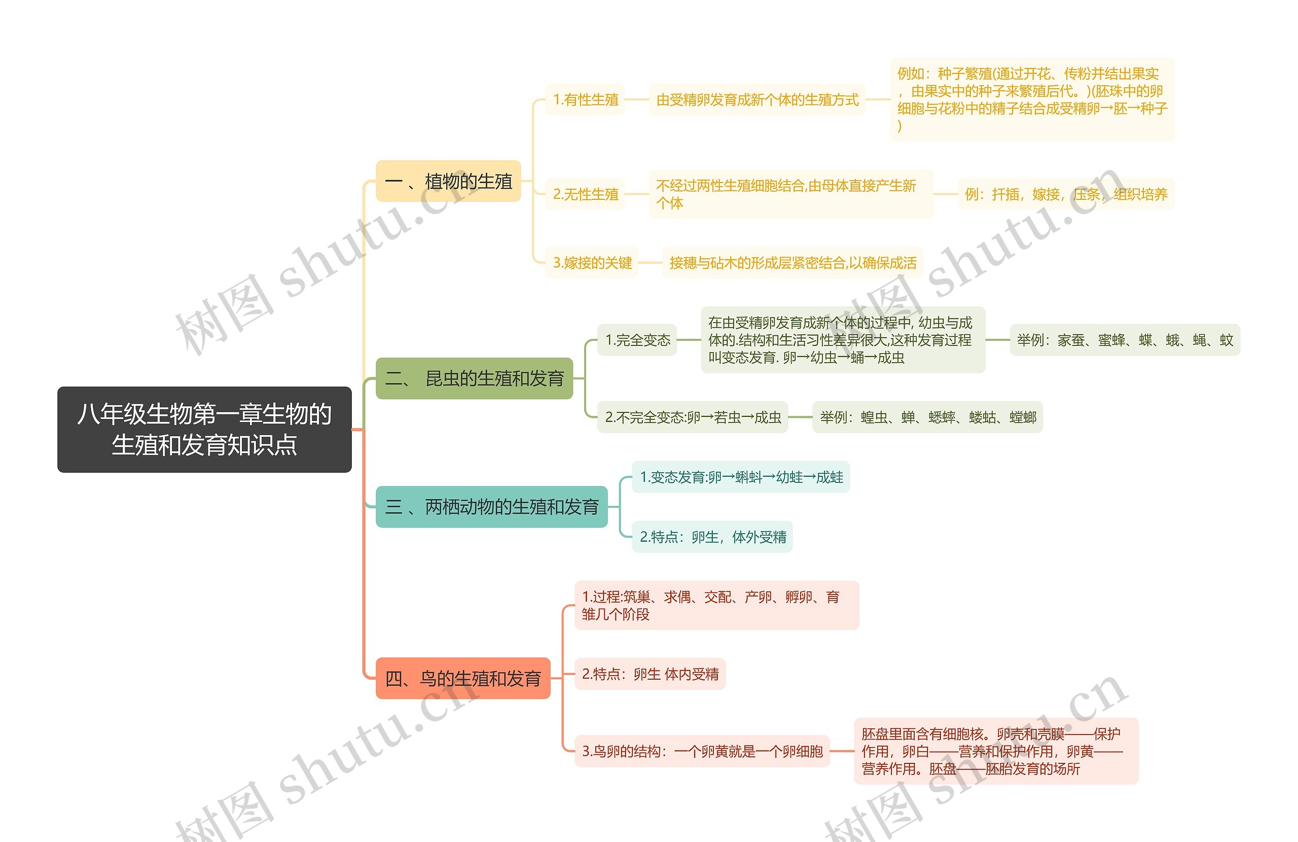 八年级生物第一章生物的生殖和发育思维导图