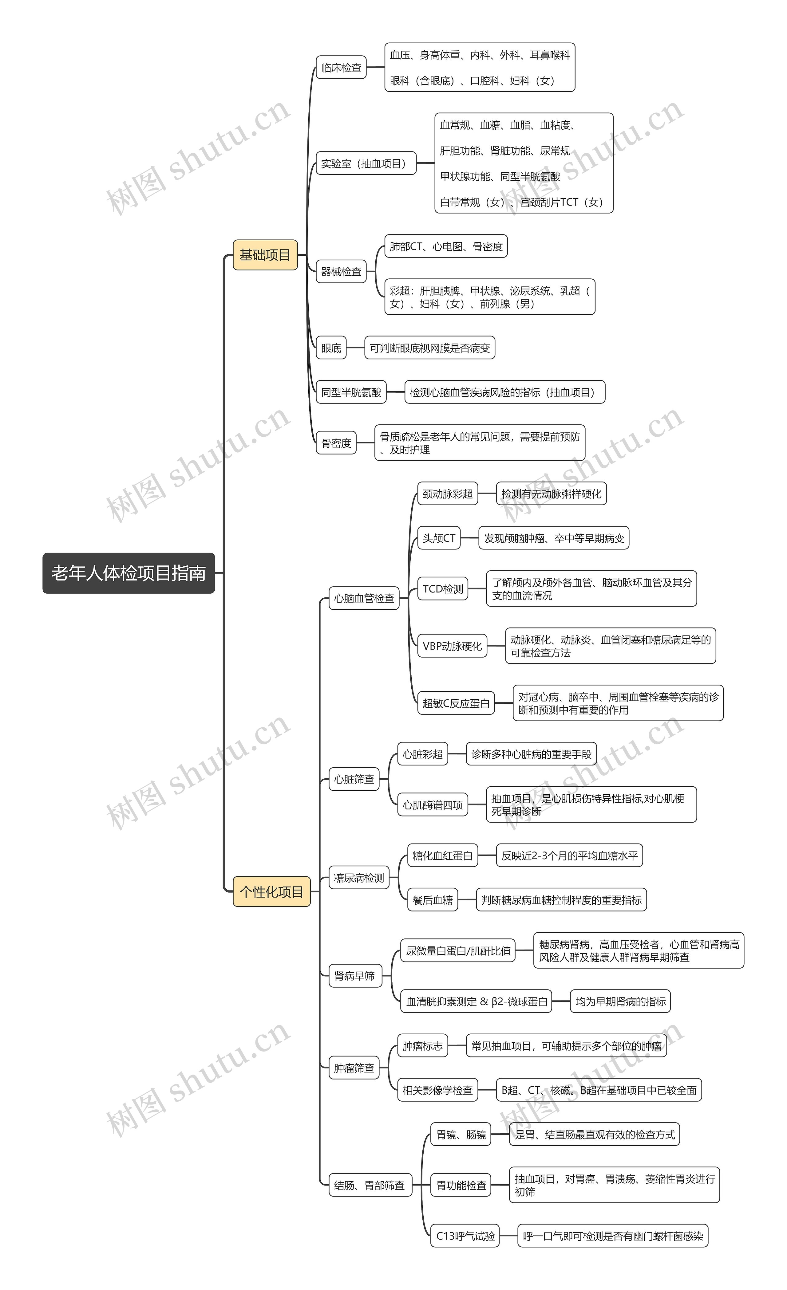 老年人体检项目指南思维导图