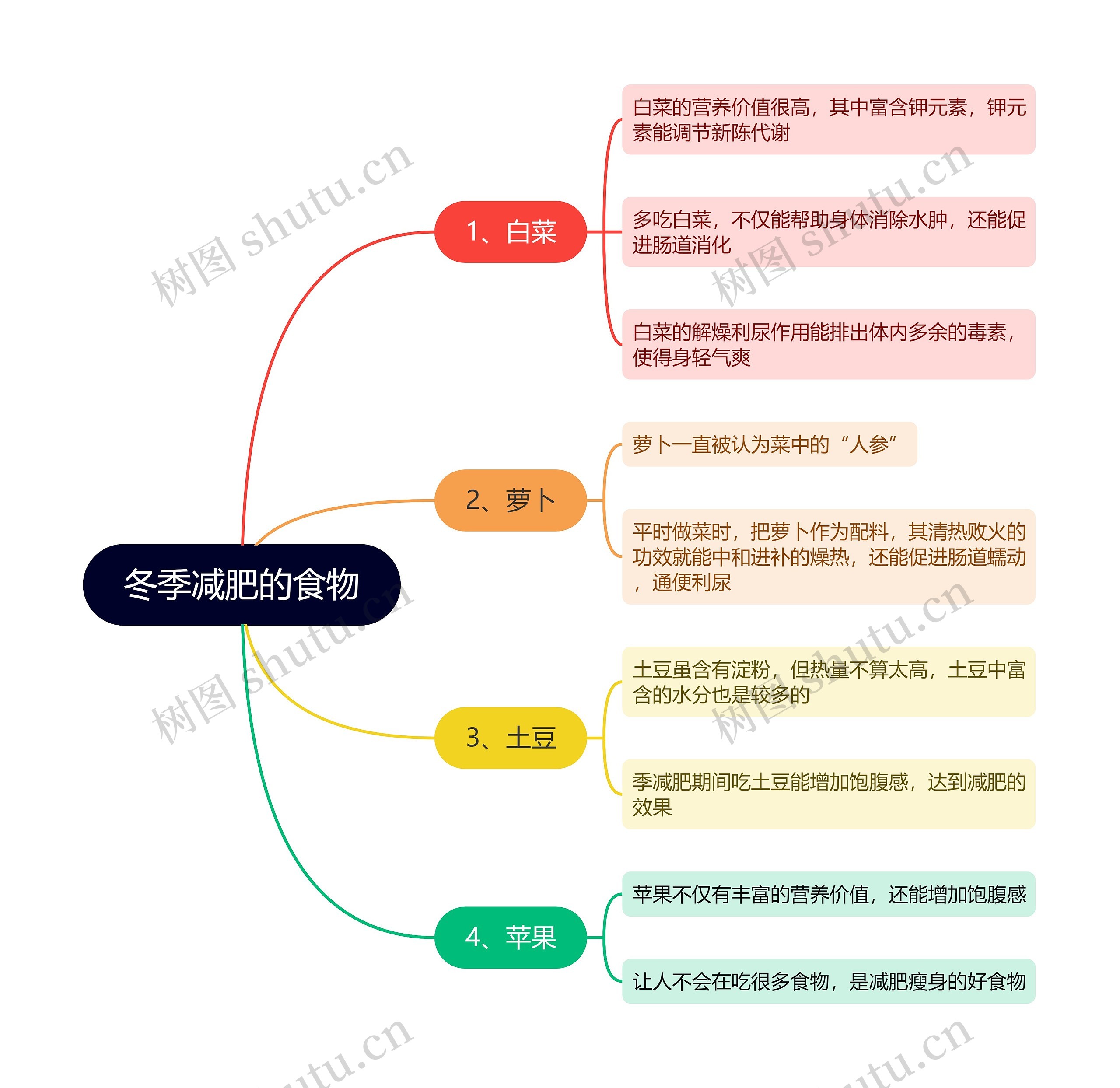 冬季减肥的食物思维导图