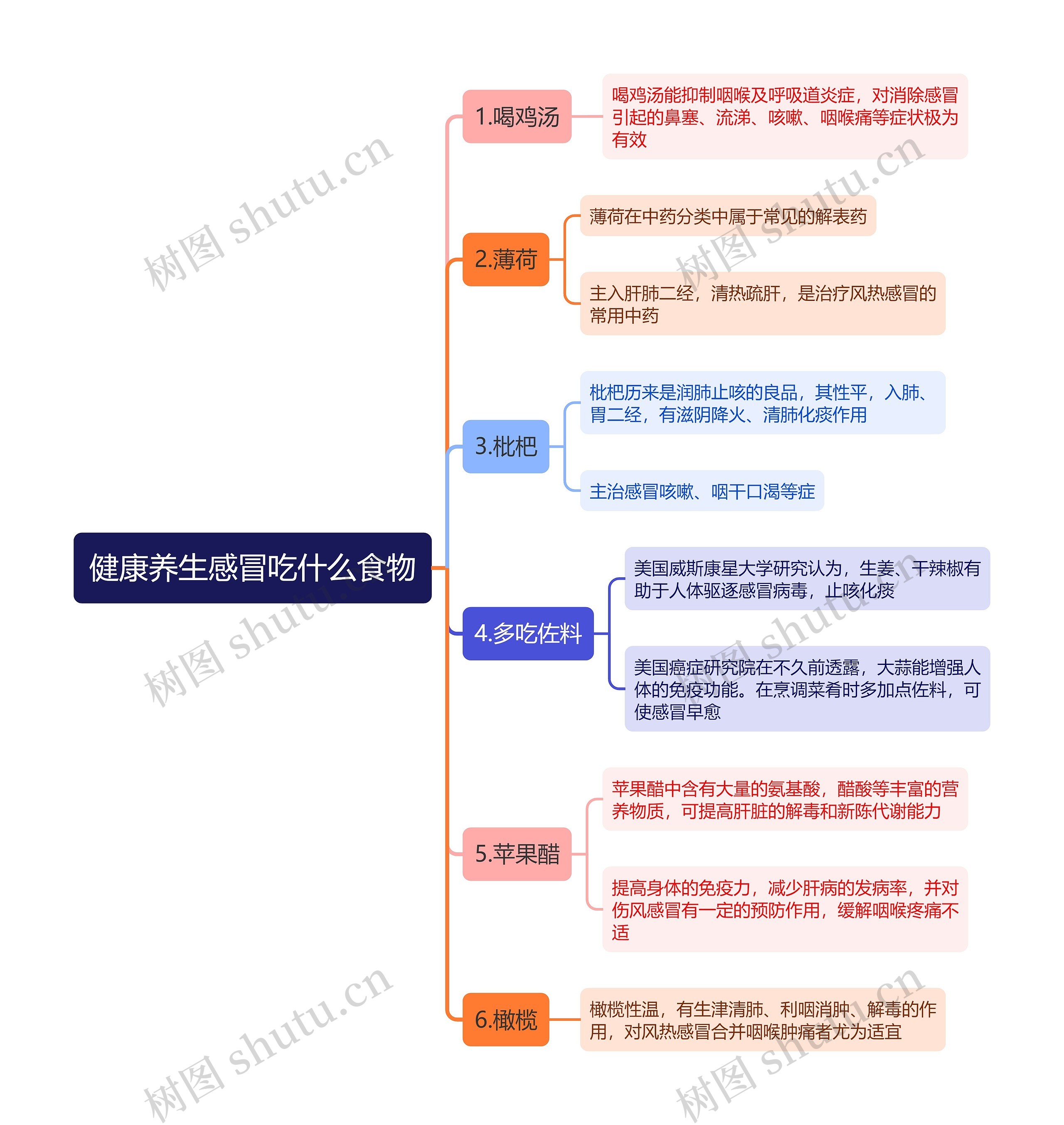 健康养生感冒吃什么食物思维导图