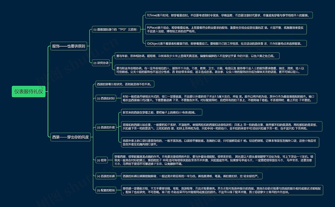 仪表服侍礼仪思维导图编号t1429242 Treemind树图 
