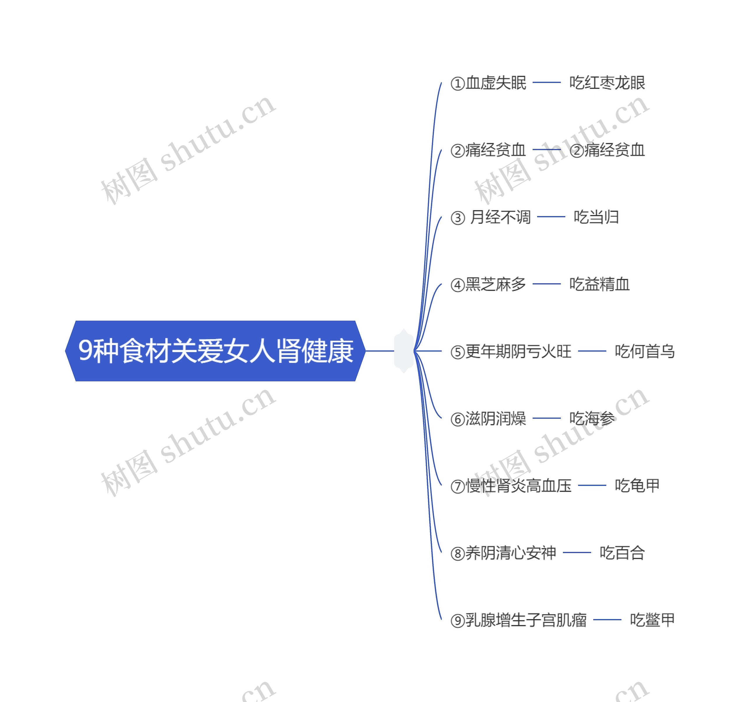 9种食材关爱女人肾健康思维导图