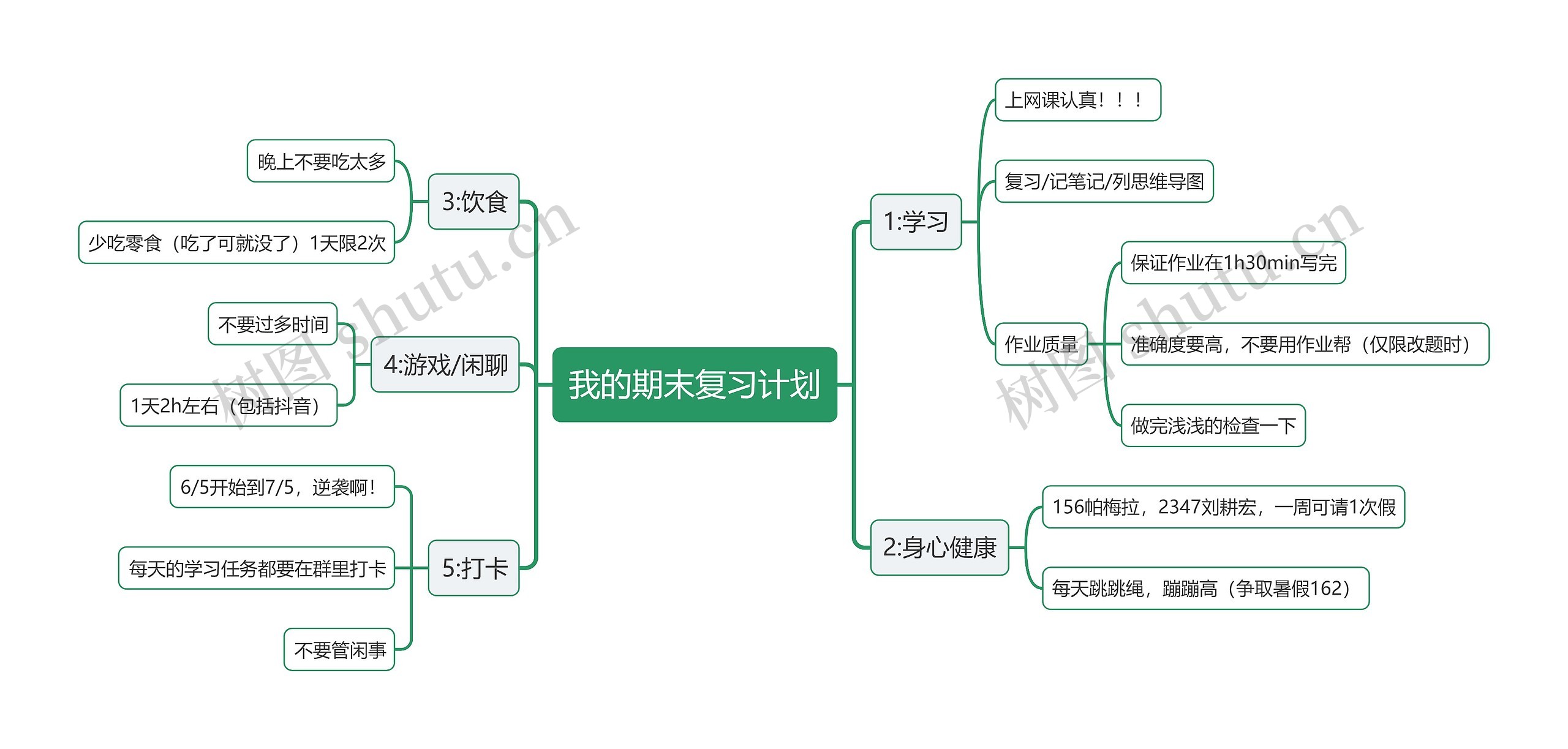 我的期末复习计划思维导图