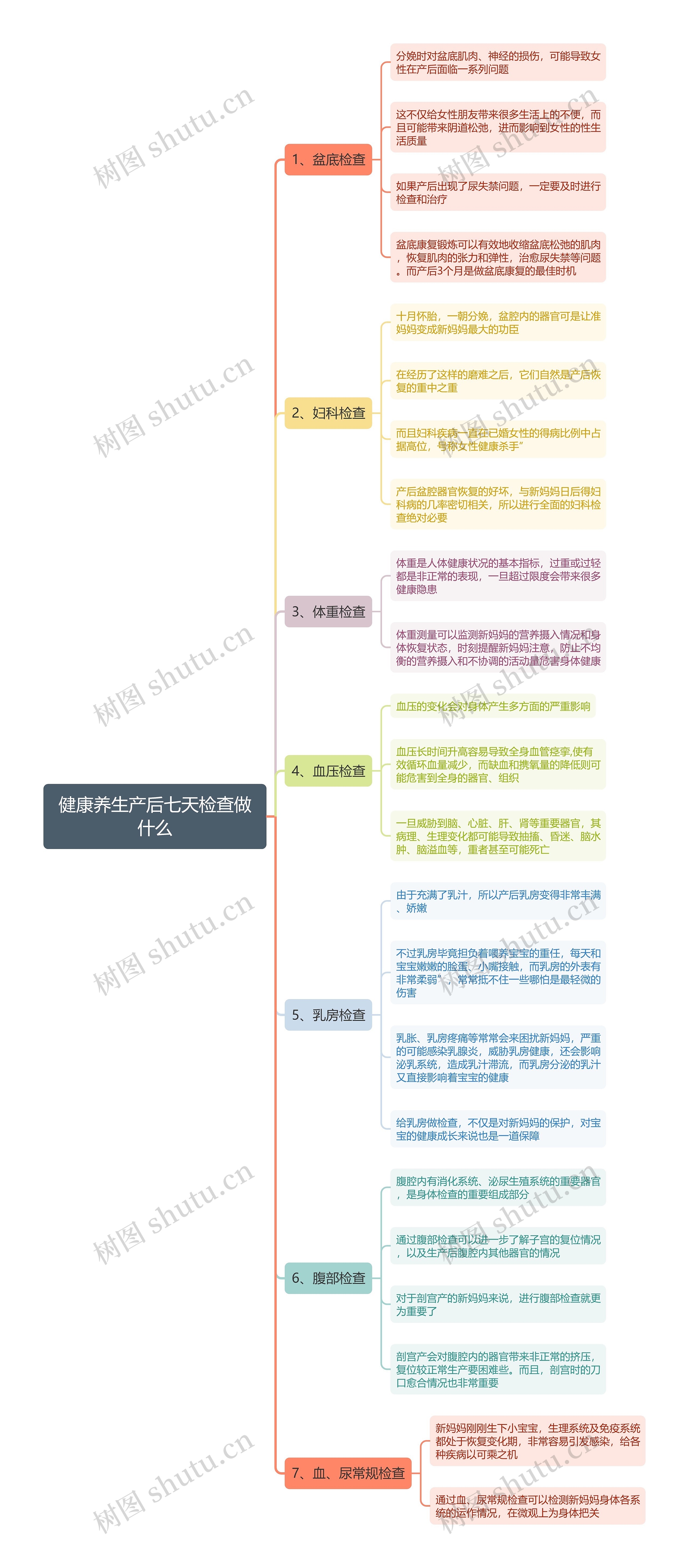 健康养生产后七天检查做什么思维导图