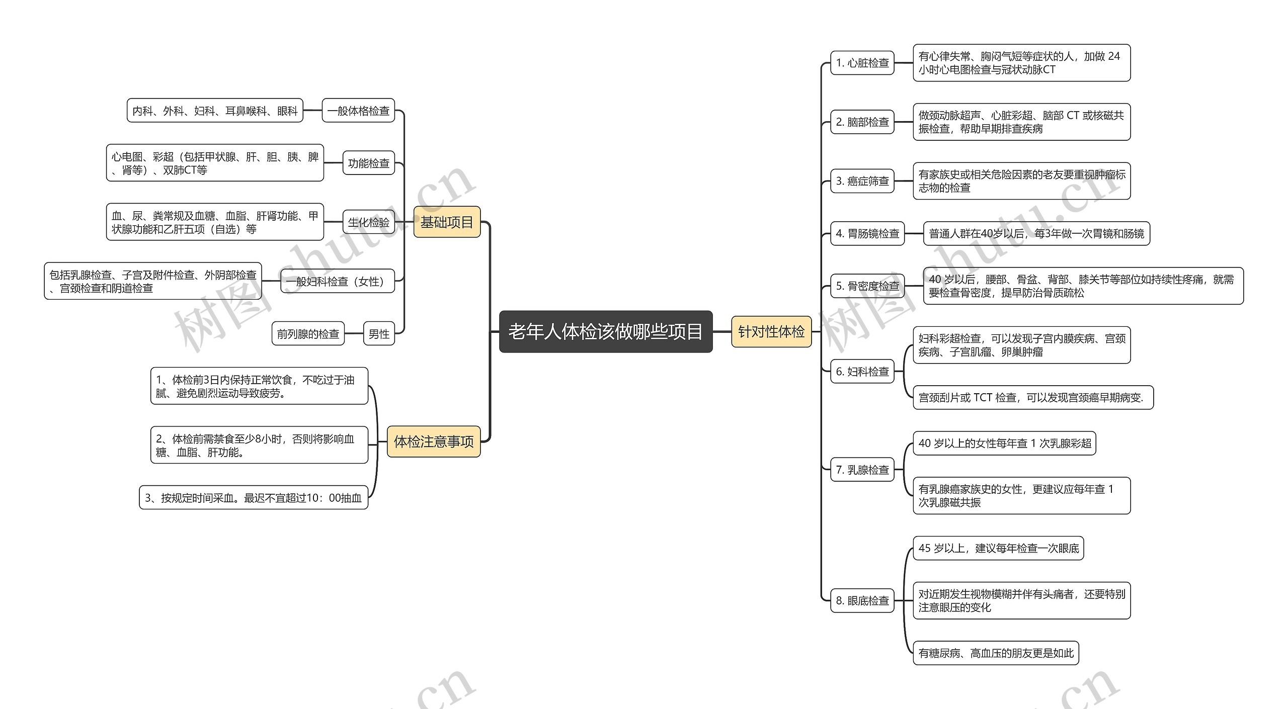 老年人体检该做哪些项目思维导图