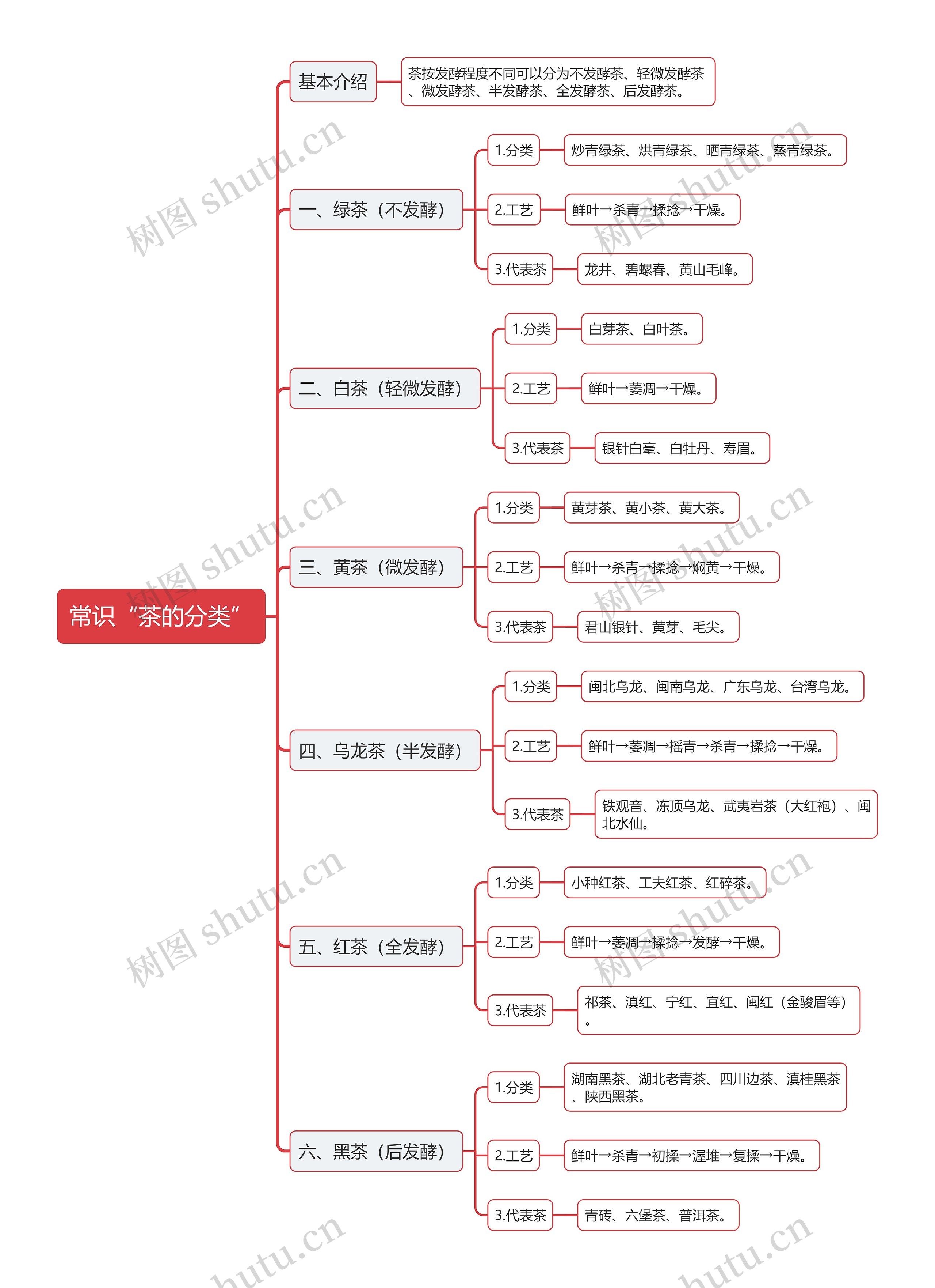 常识“茶的分类”思维导图