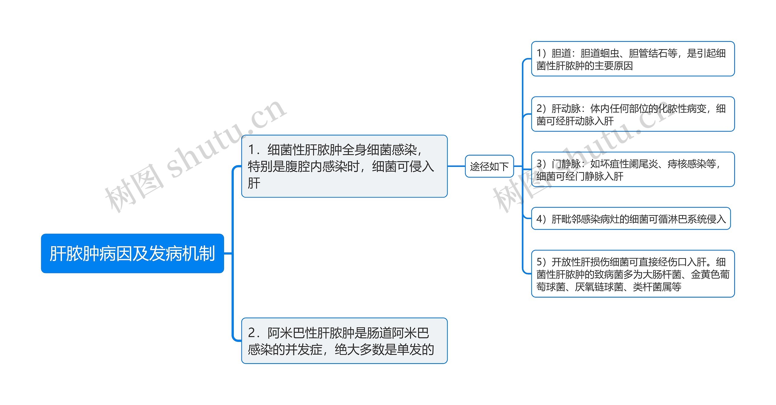 肝脓肿病因及发病机制思维导图