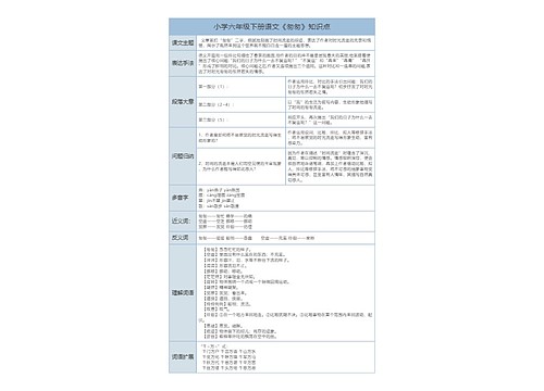 小学六年级下册语文《匆匆》知识点树形表格