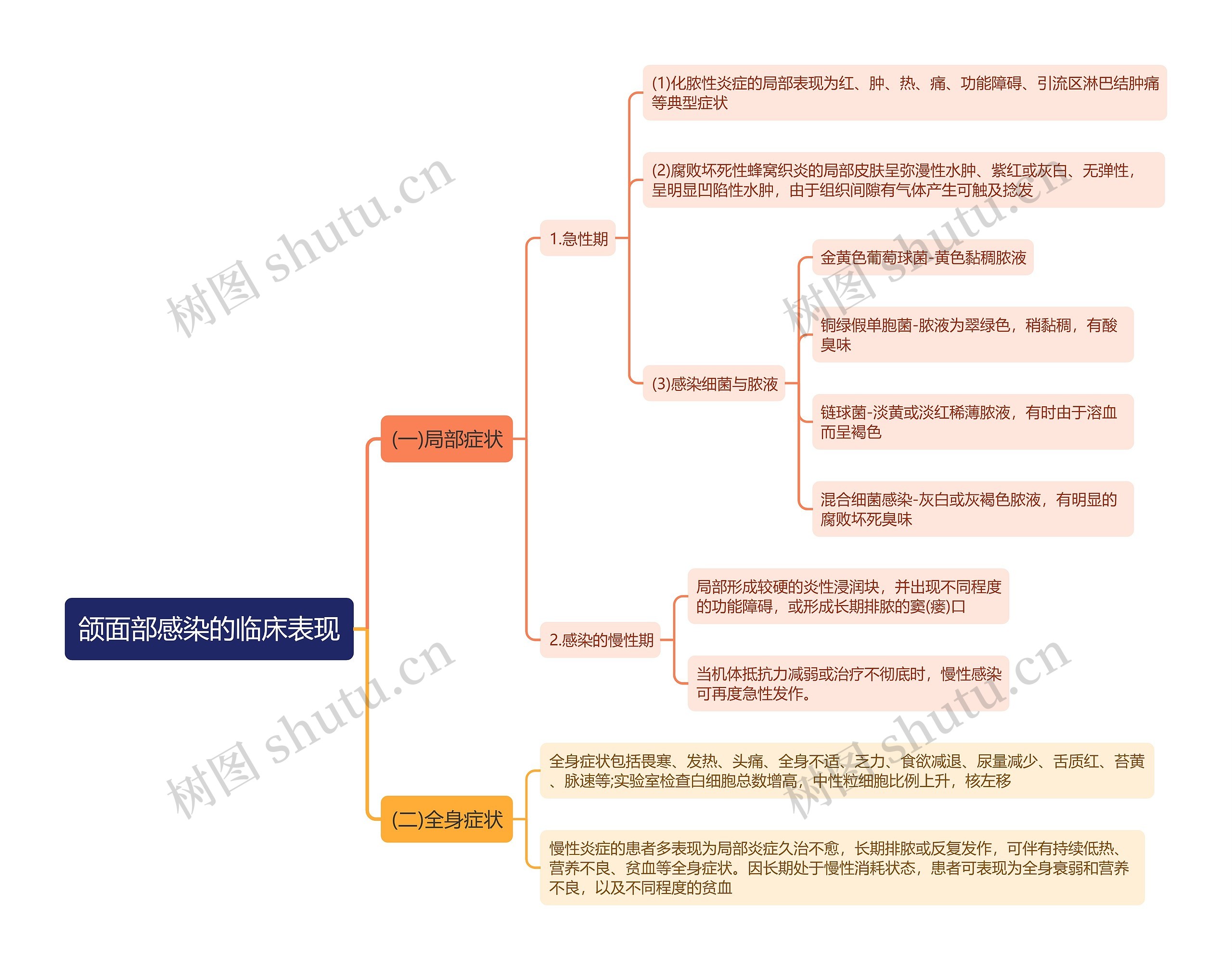 颌面部感染的临床表现思维导图