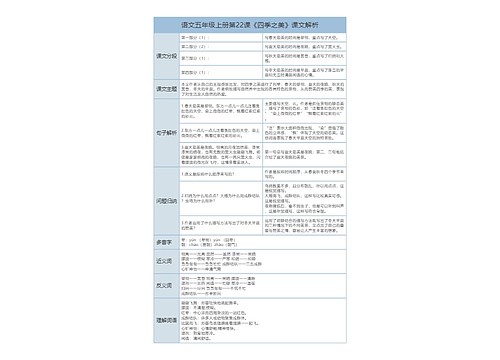 语文五年级上册第22课《四季之美》课文解析树形表格