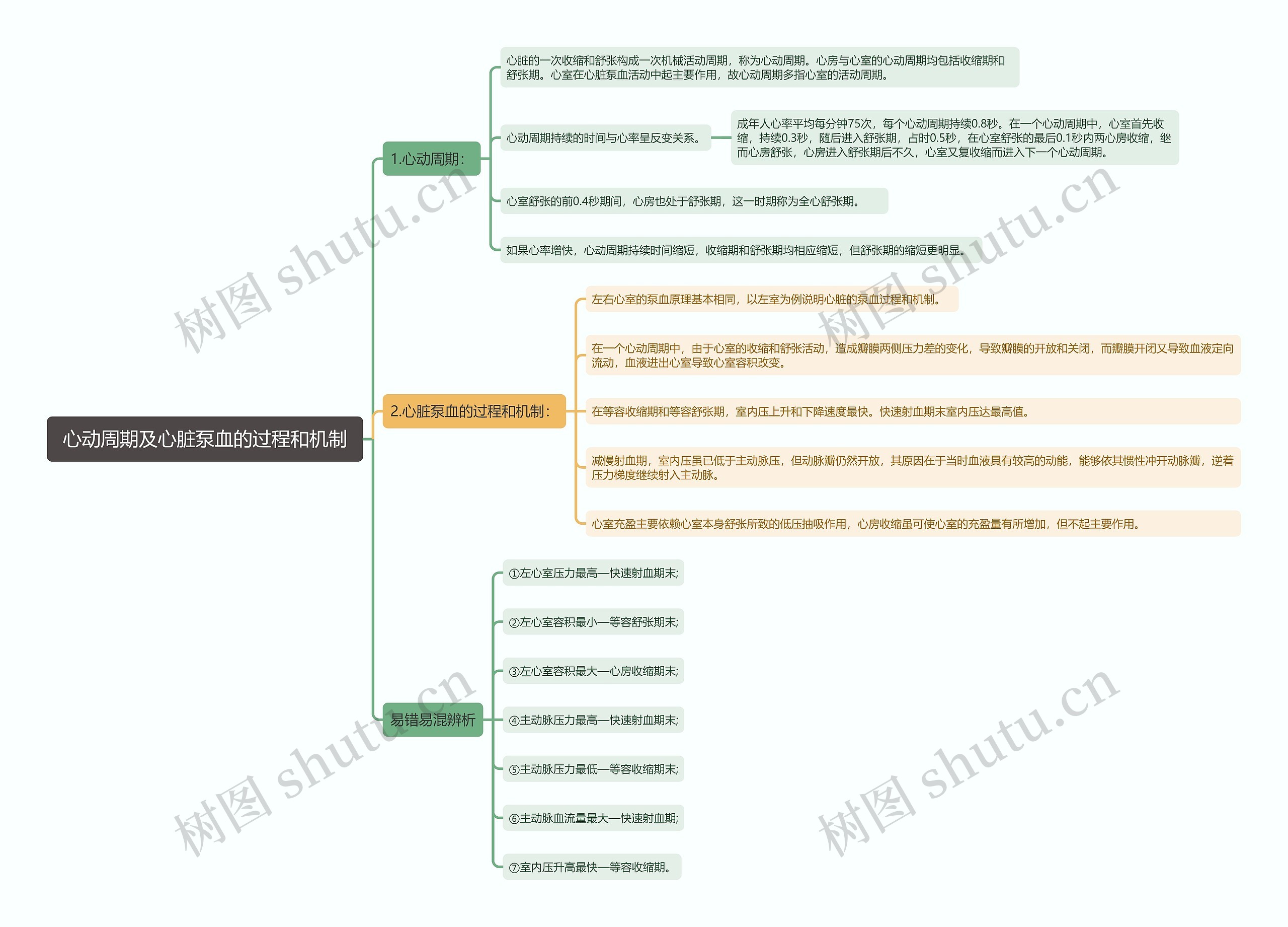 心动周期及心脏泵血的过程和机制思维导图