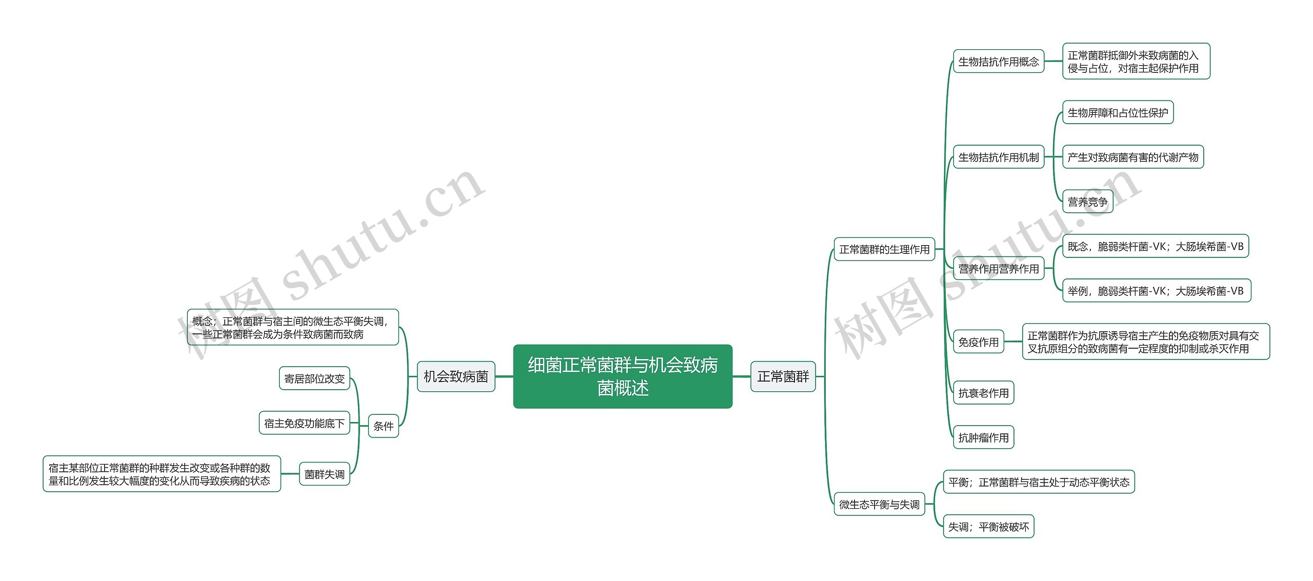 细菌正常菌群与机会致病菌概述思维导图