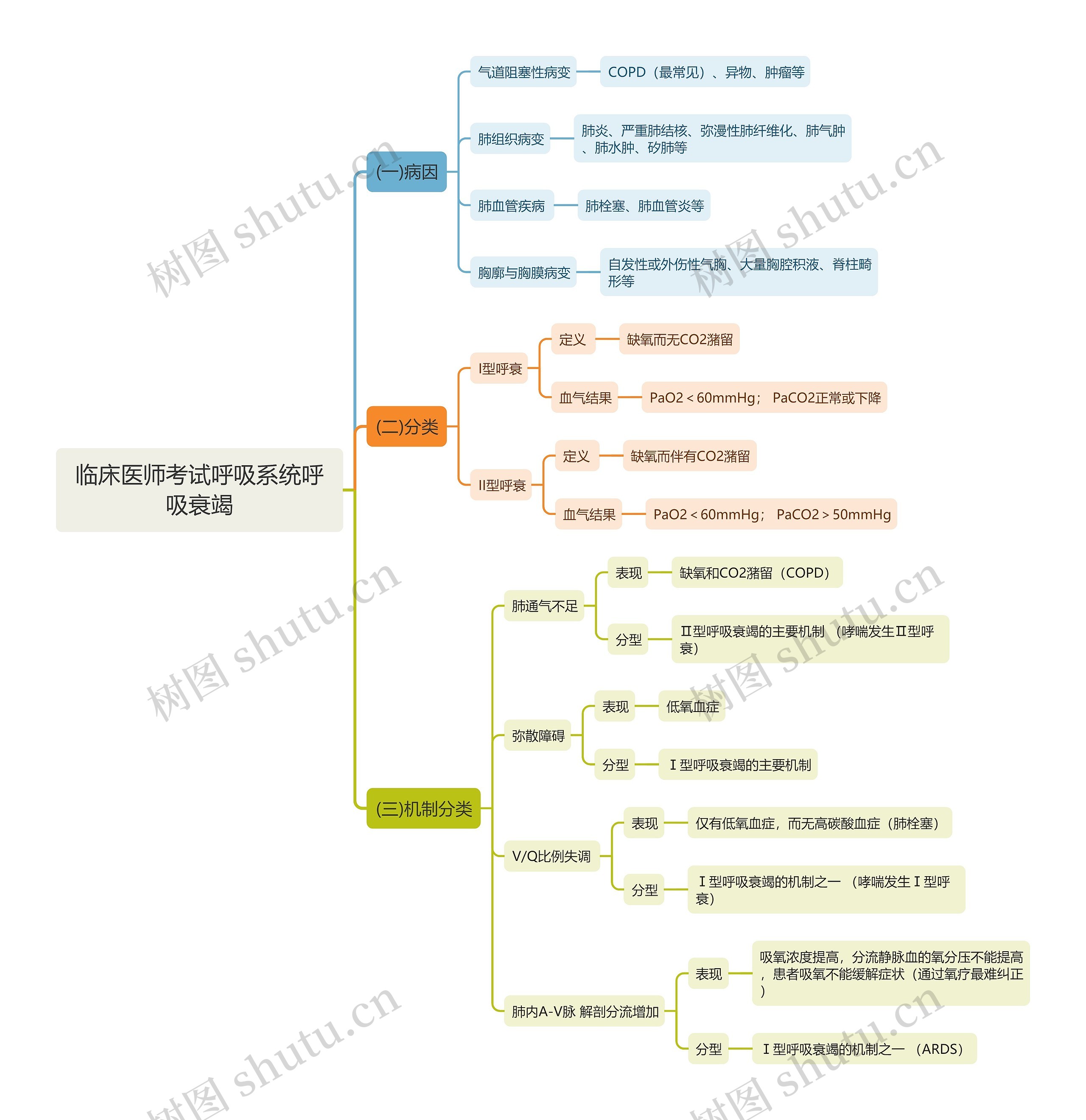 临床医师考试呼吸系统呼吸衰竭思维导图