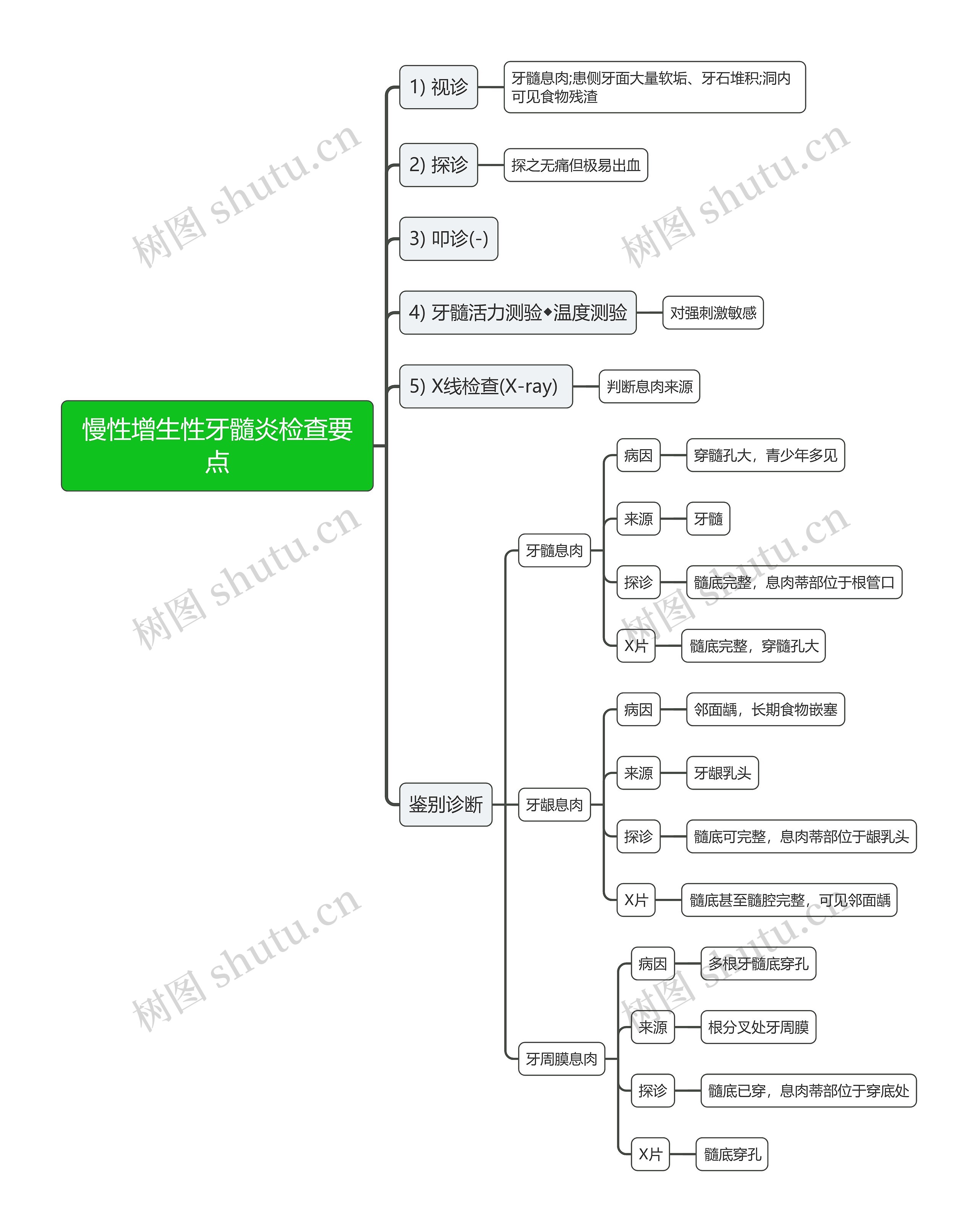 慢性增生性牙髓炎检查要点思维导图 慢性增生性牙髓炎检查要点思维导图