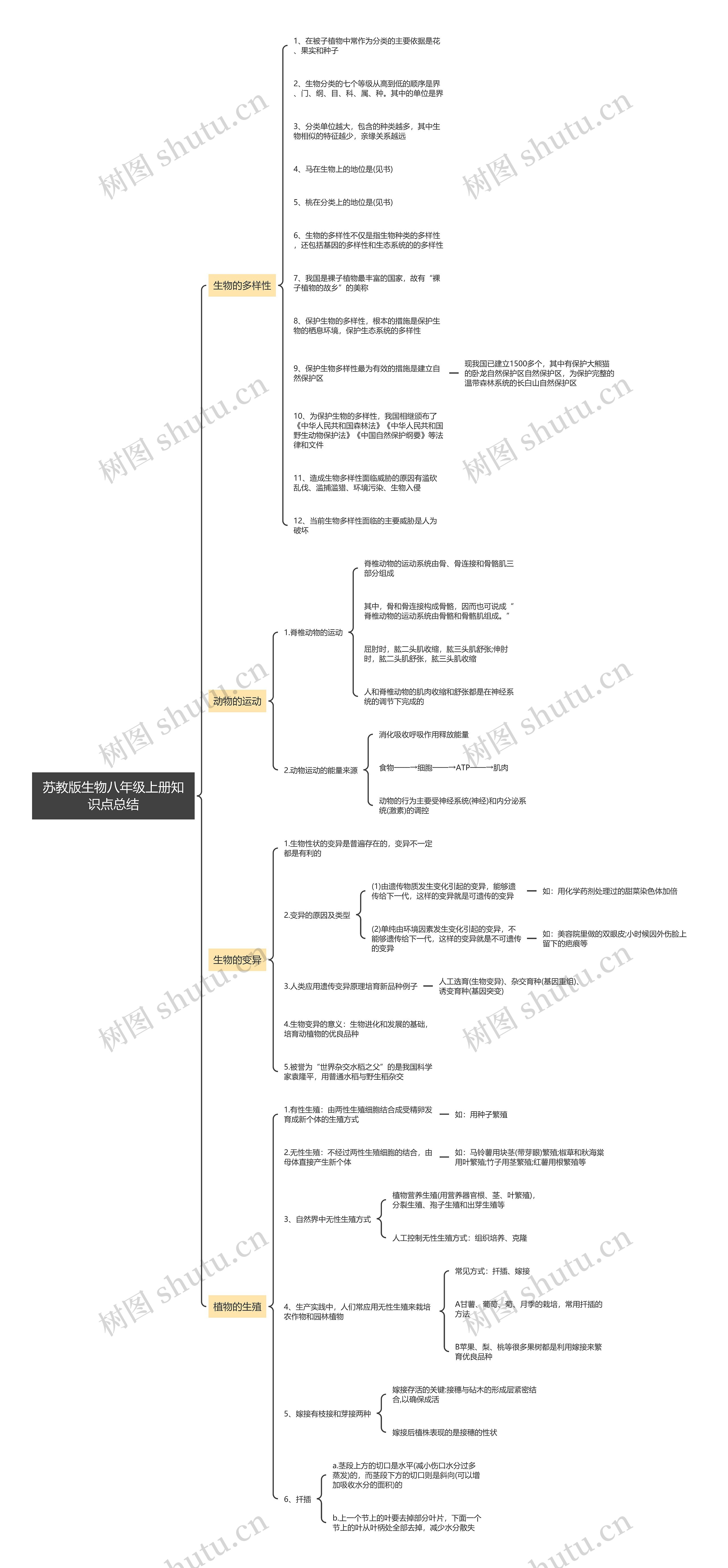 苏教版生物八年级上册知识点总结思维导图