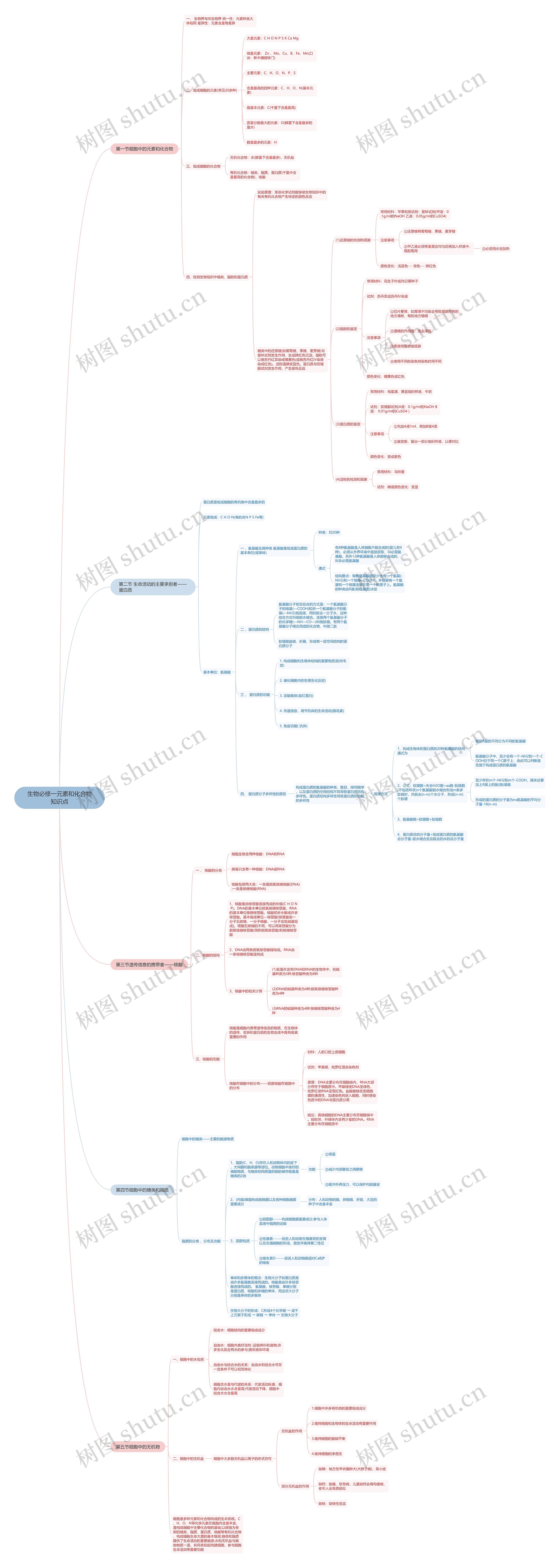 生物必修一元素和化合物知识点思维导图 生物必修一元素和化合物知识点思维导图