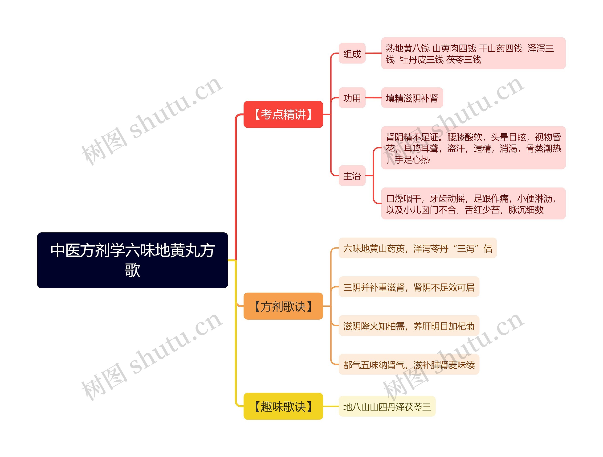 中医方剂学六味地黄丸方歌思维导图 中医方剂学六味地黄丸方歌思维导图
