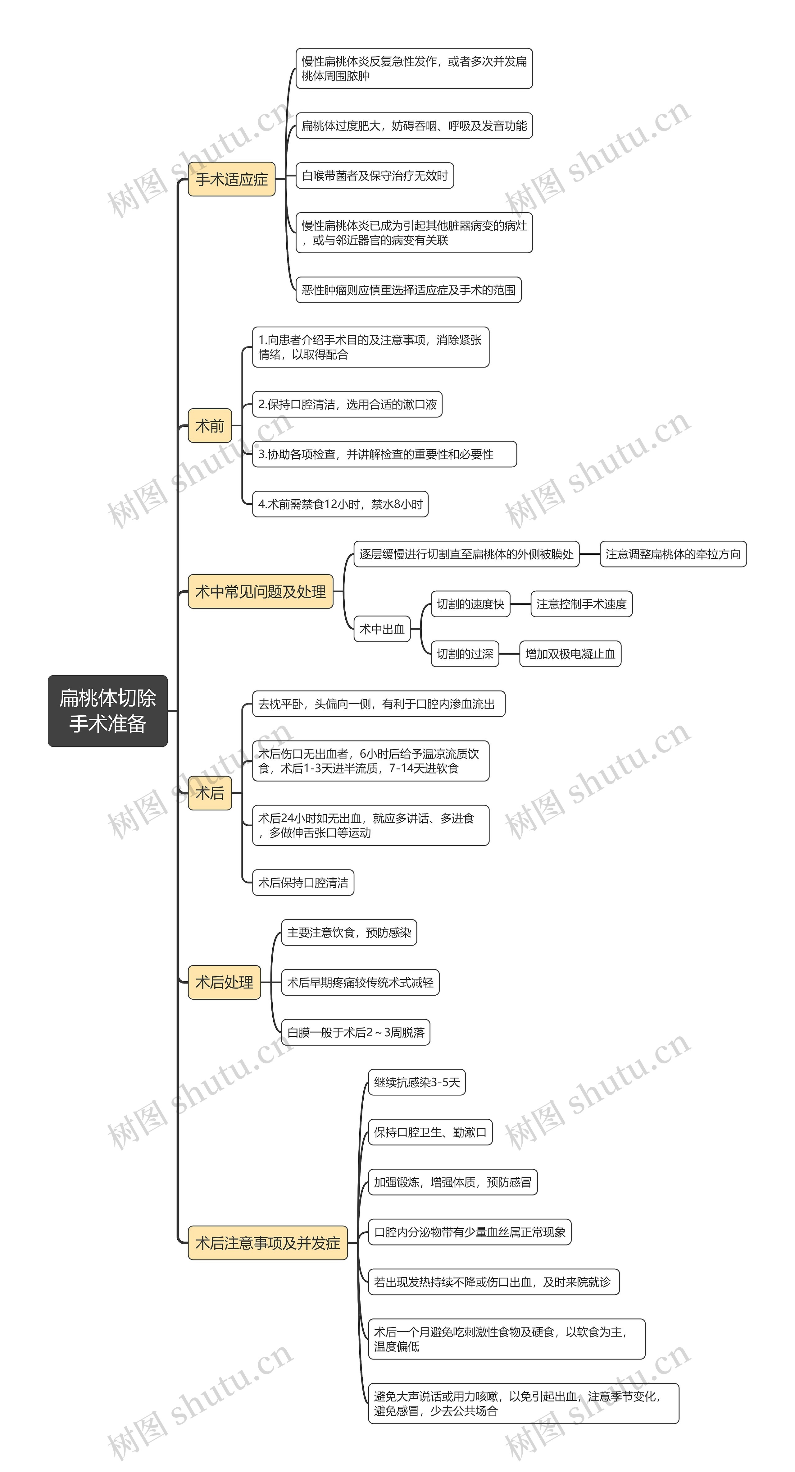 扁桃体切除手术准备思维导图高清图 扁桃体切除手术准备思维导图