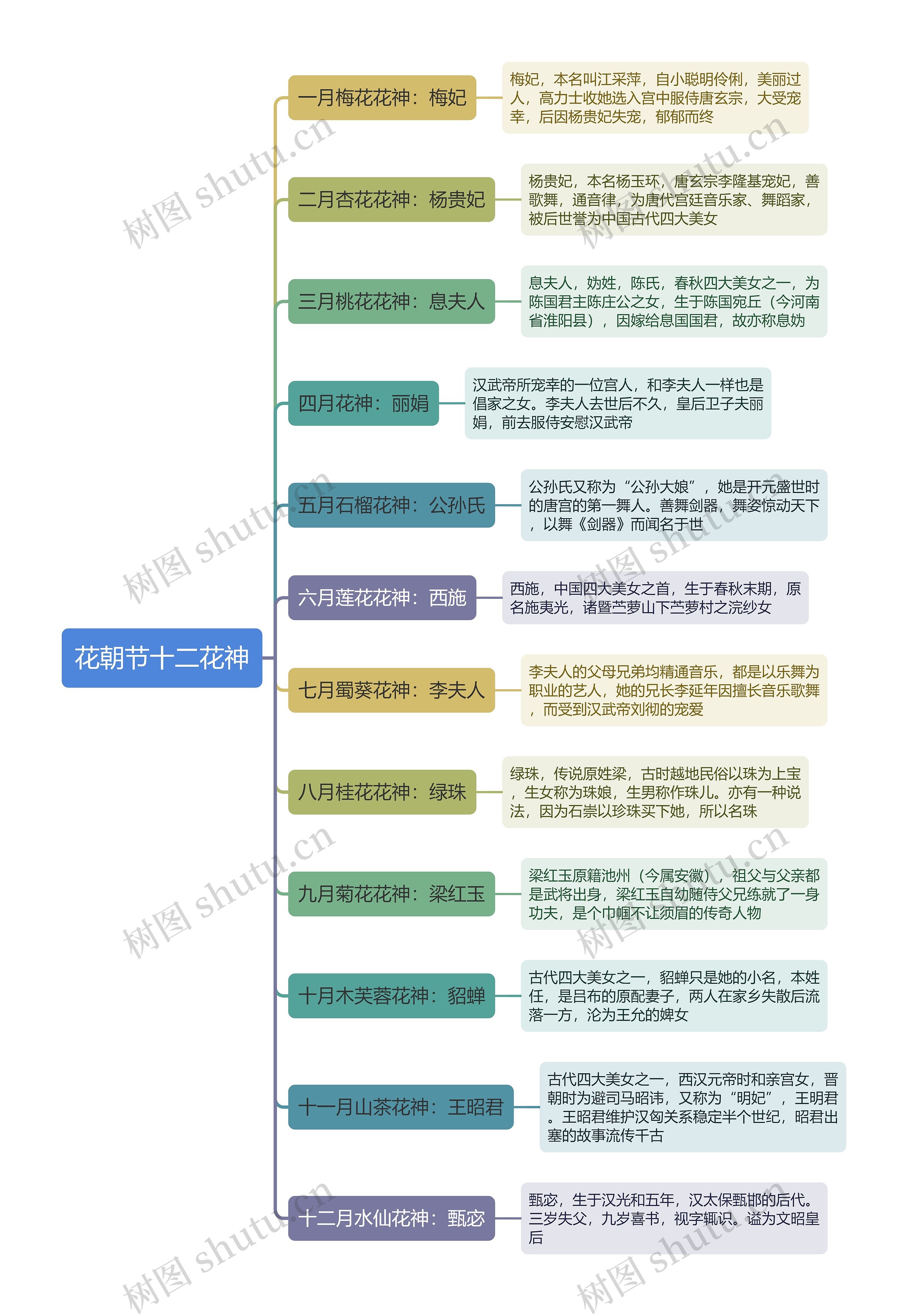 花朝节十二花神思维导图