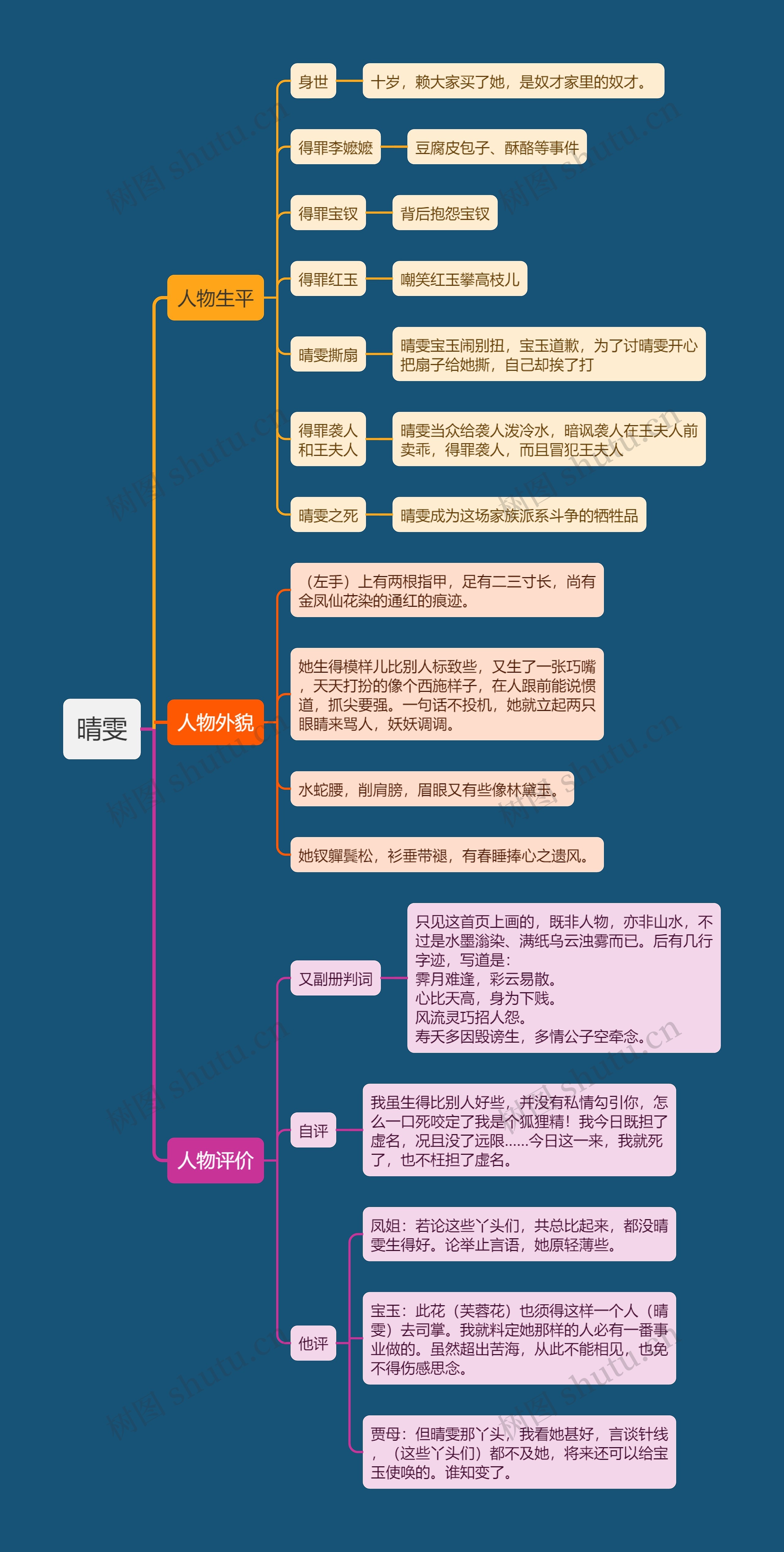 晴雯人物形象思维导图高清图 晴雯人物形象思维导图