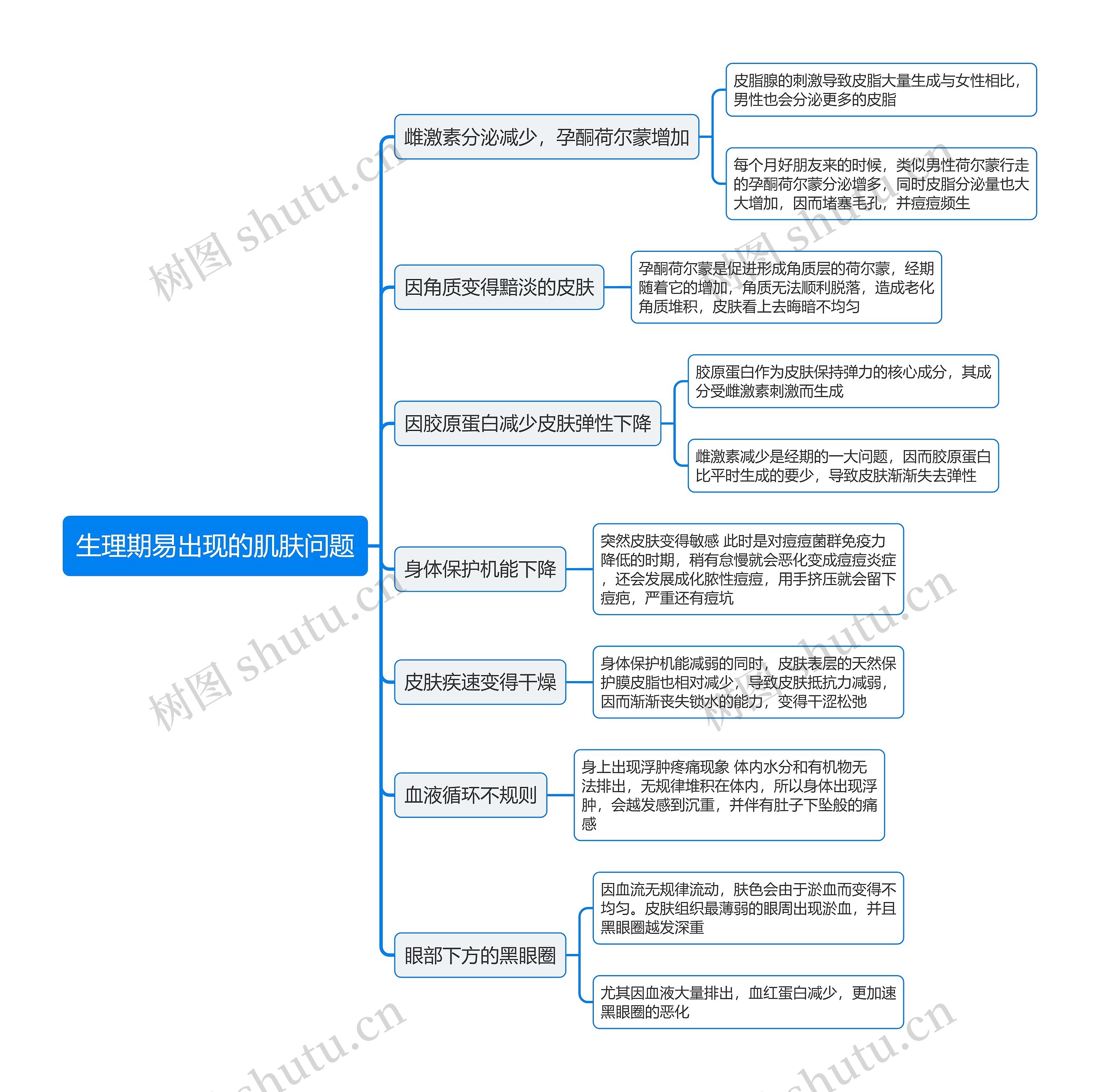 生理期易出现的肌肤问题思维导图