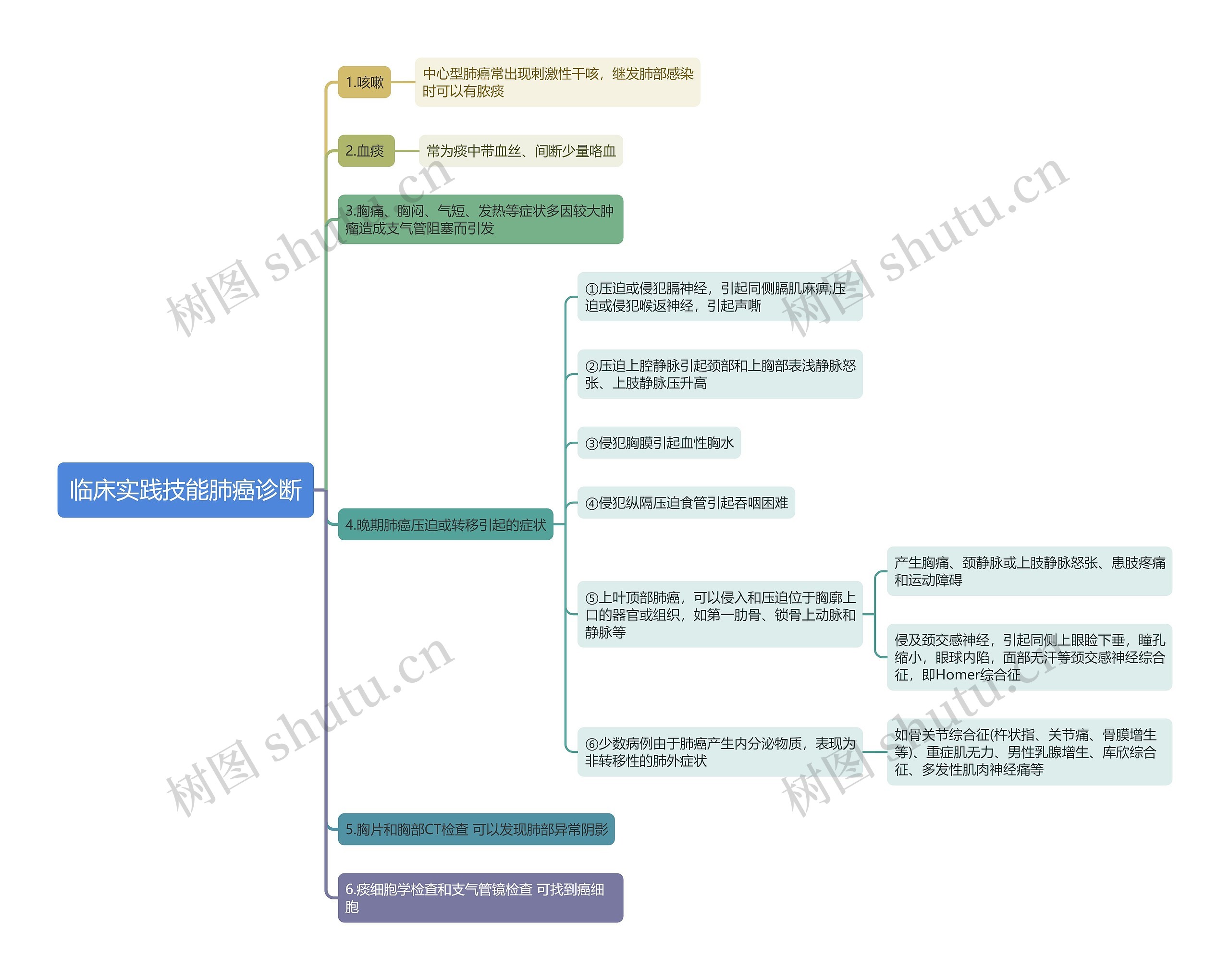 临床实践技能肺癌的诊断思维导图高清图 临床实践技能肺癌的诊断思维导图