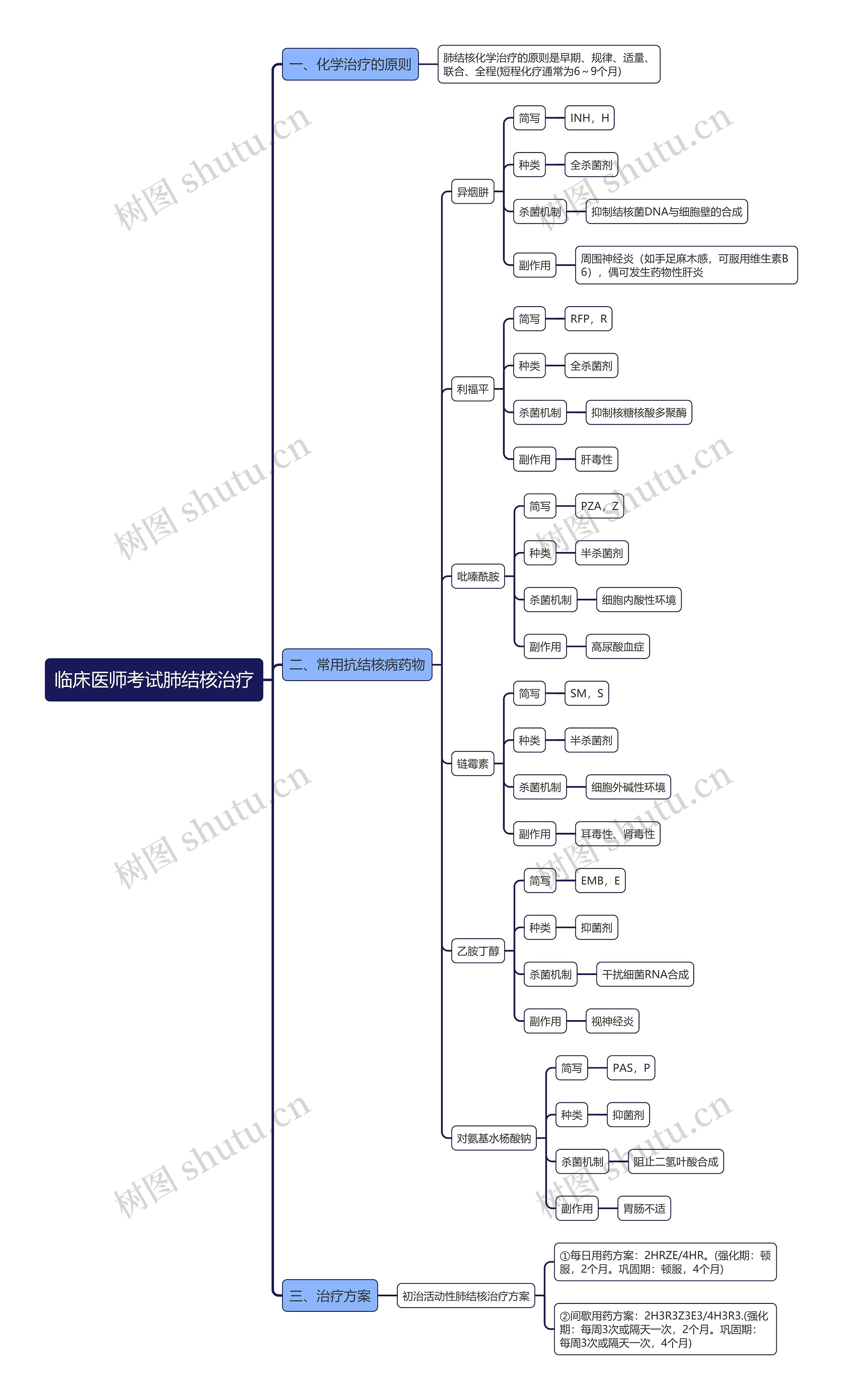 临床医师考试肺结核治疗思维导图