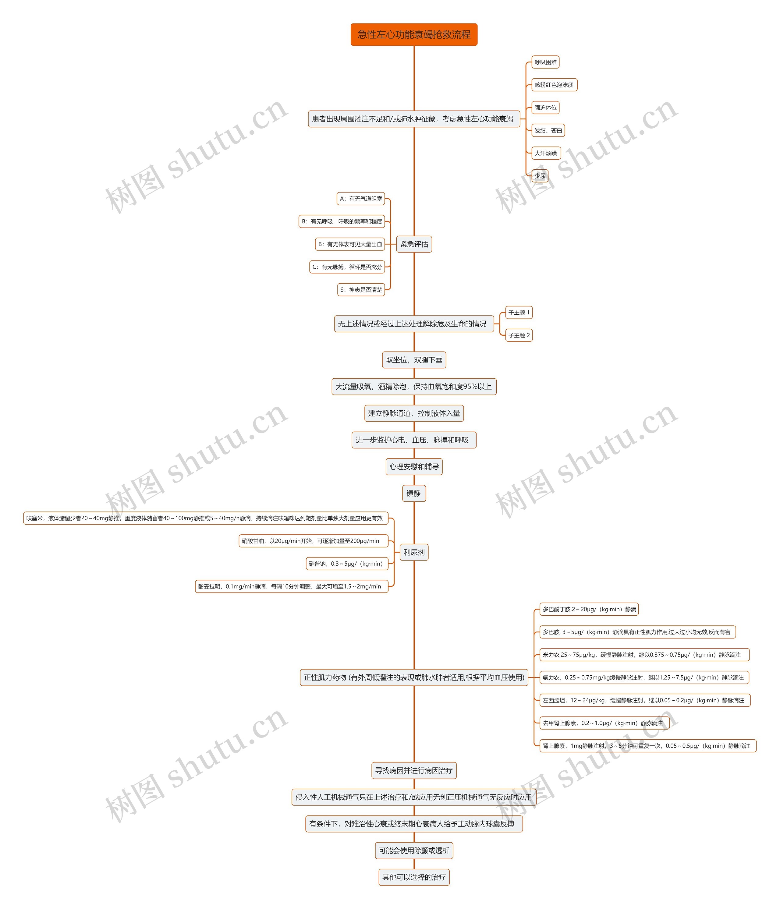 急性左心功能衰竭抢救流程思维导图