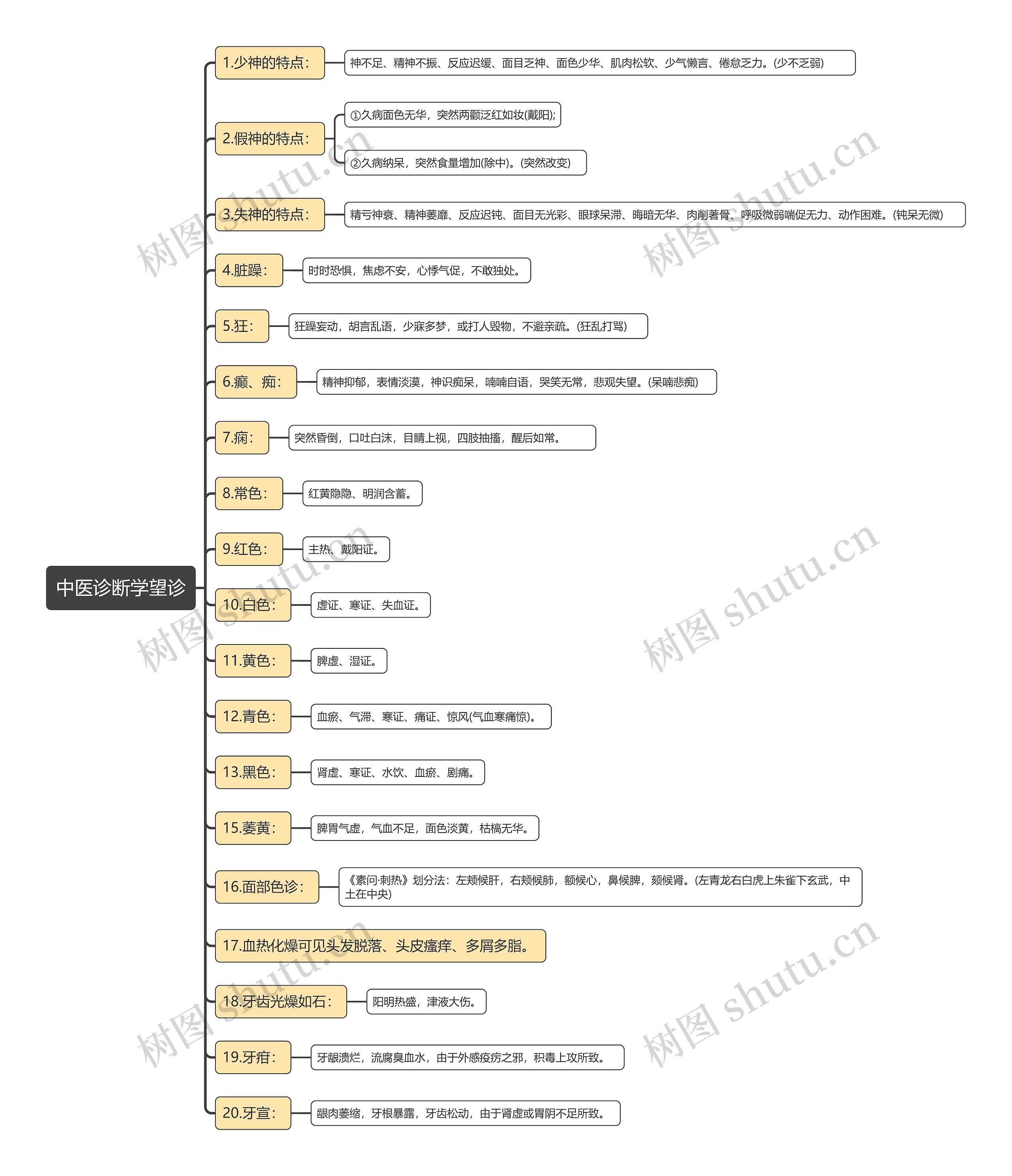 中医诊断学望诊知识点思维导图