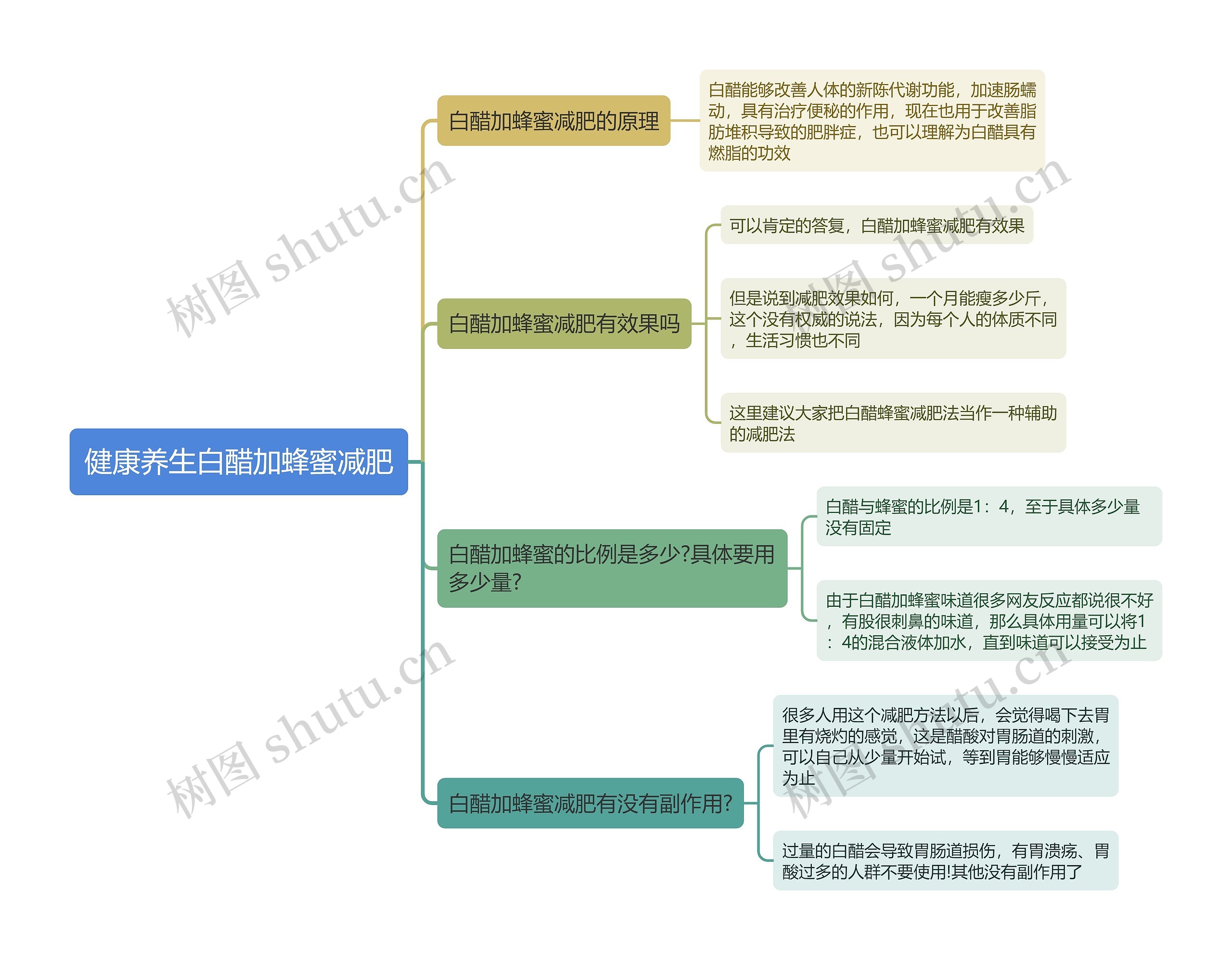 健康养生白醋加蜂蜜减肥思维导图