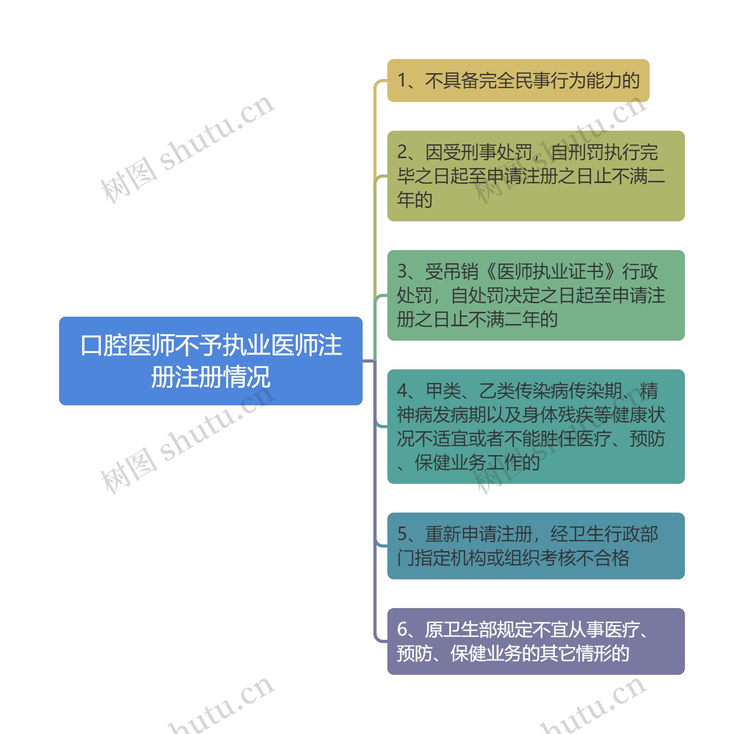 口腔医师不予执业医师注册注册情况思维导图
