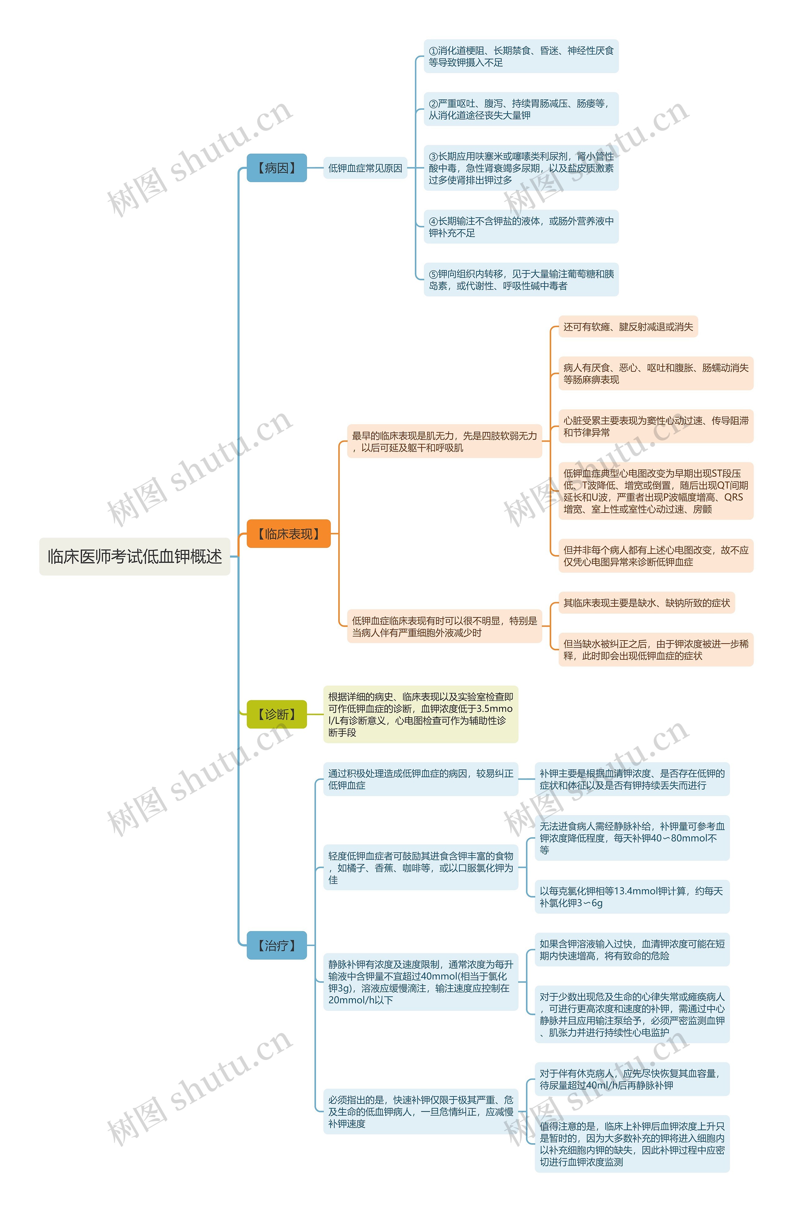 临床医师考试低血钾概述思维导图