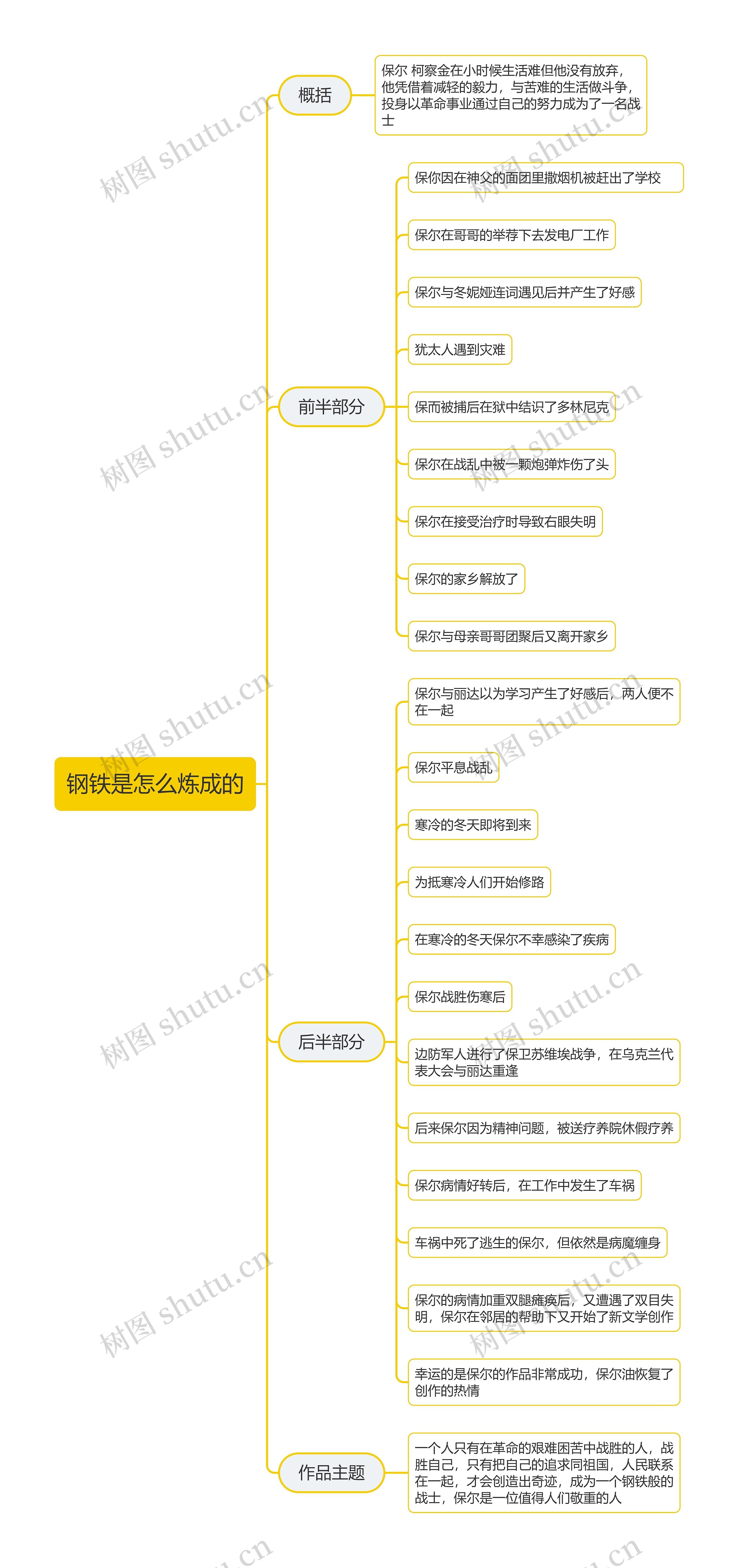 《钢铁是怎么炼成的》内容概括思维导图