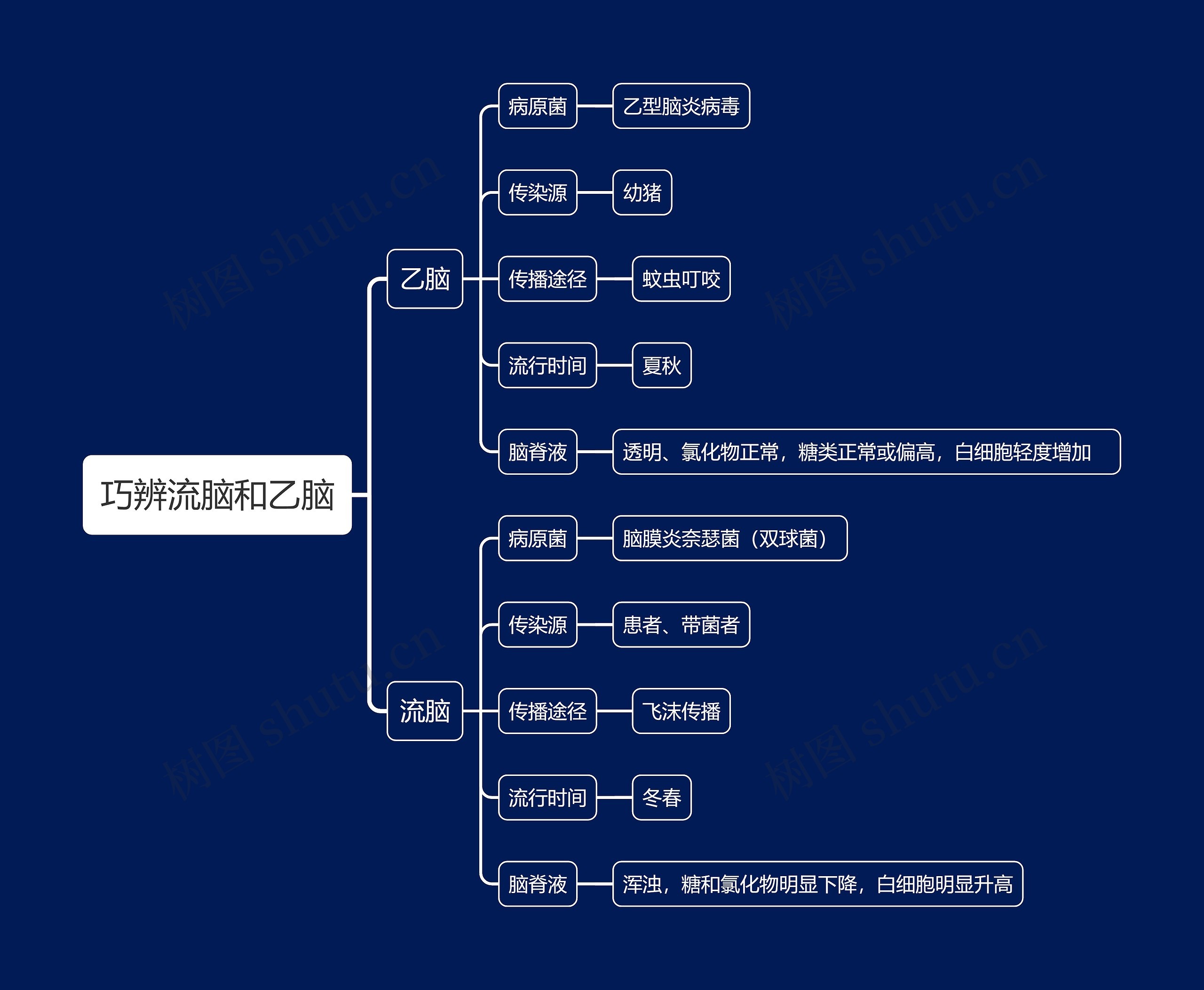 巧辨流脑和乙脑思维导图高清图 巧辨流脑和乙脑思维导图