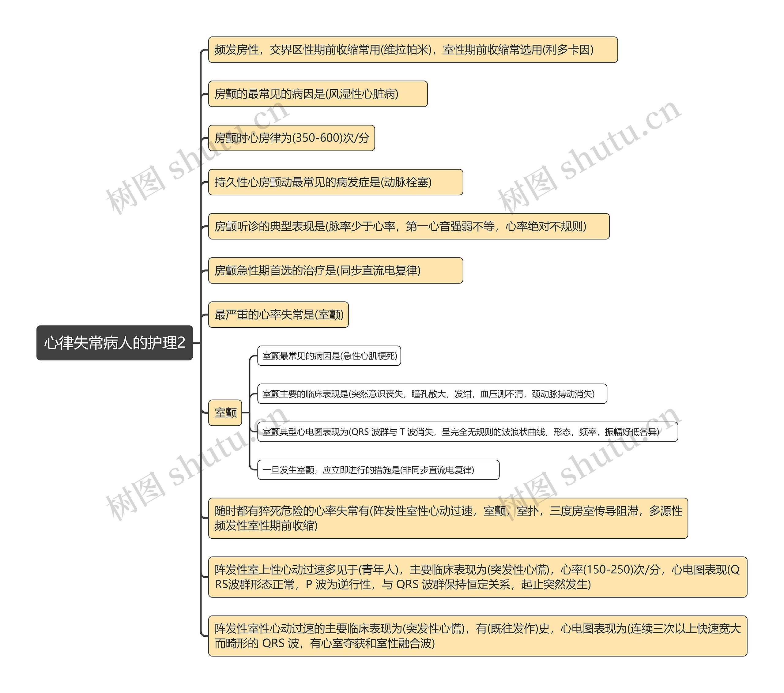 心律失常病人的护理2思维导图