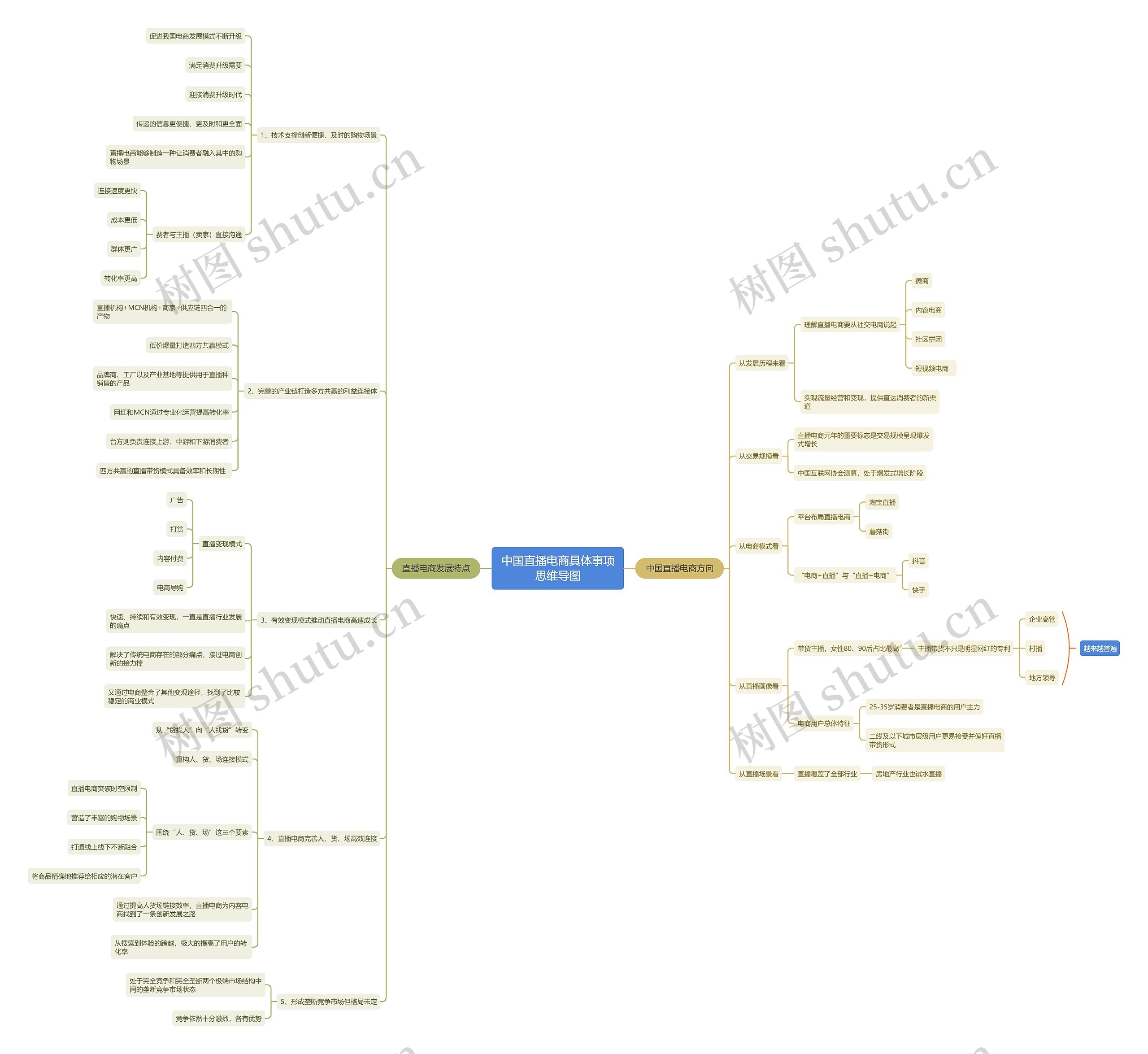中国直播电商具体事项思维导图