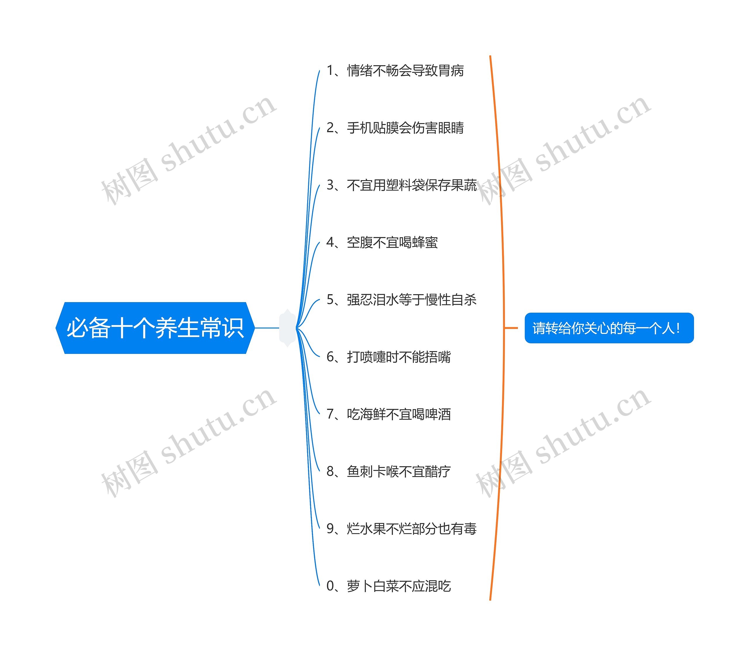 必备十个养生常识思维导图