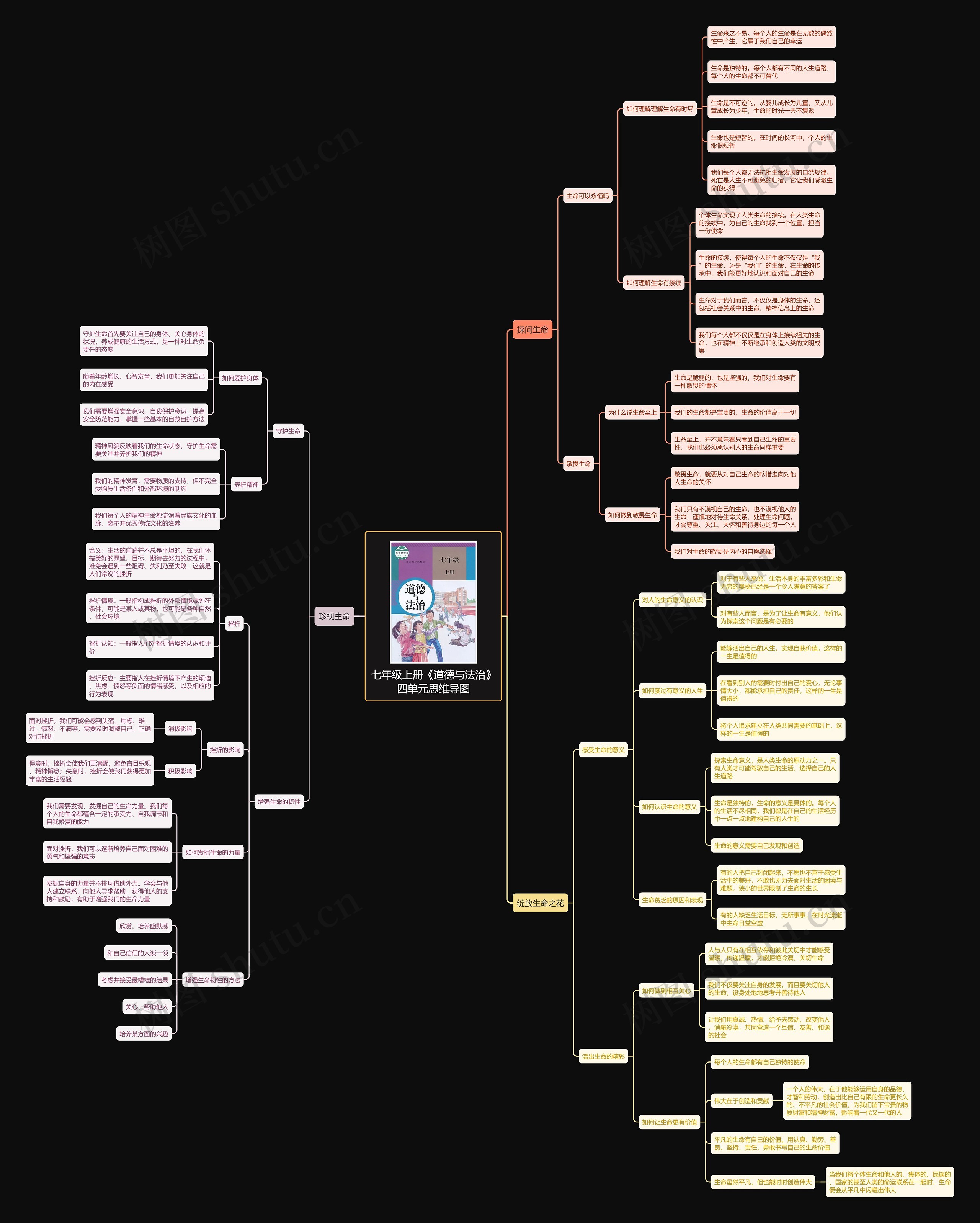 七年级上册《道德与法治》四单元思维导图高清图 七年级上册《道德与法治》四单元思维导图