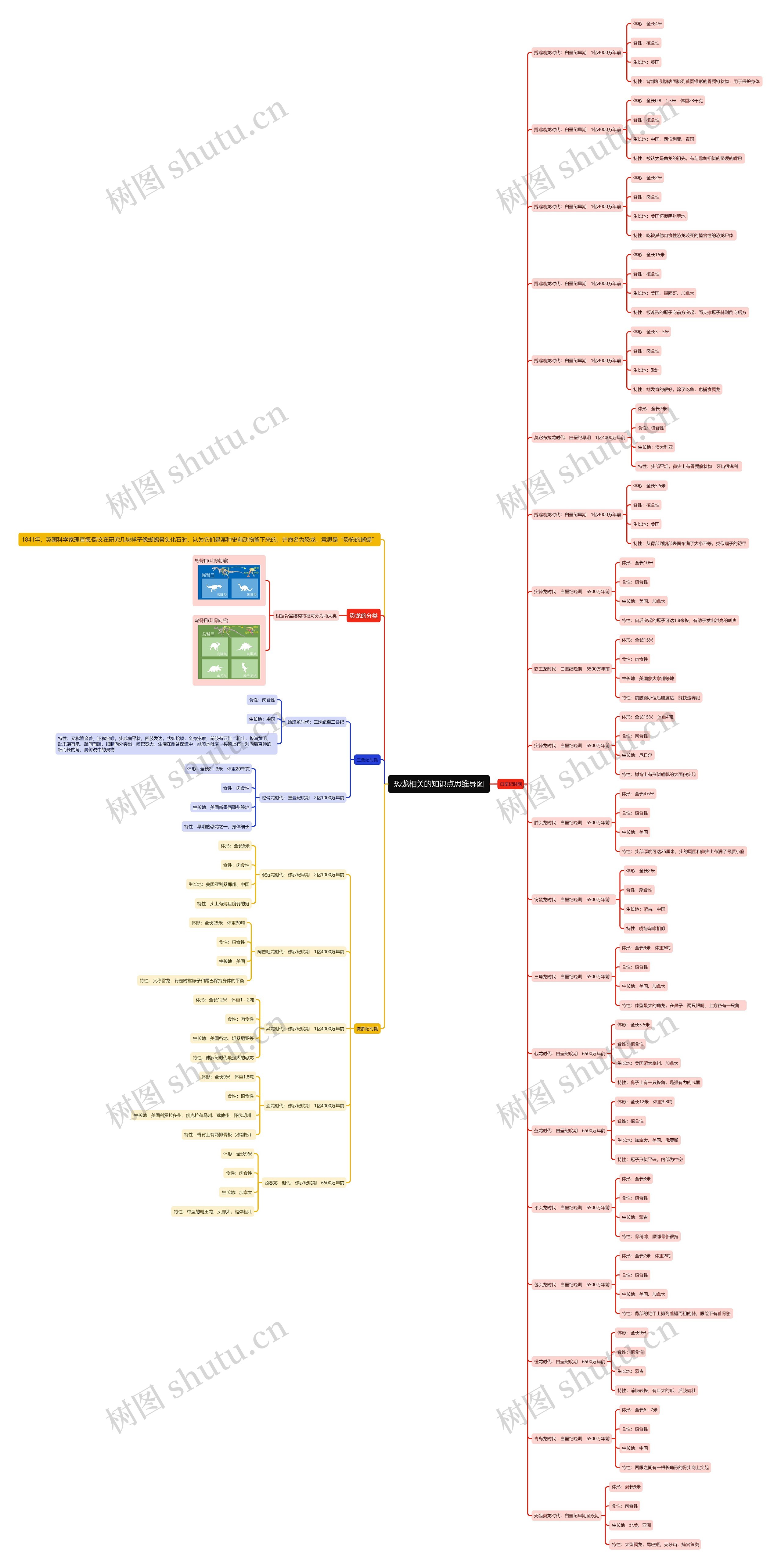 恐龙相关的知识点思维导图