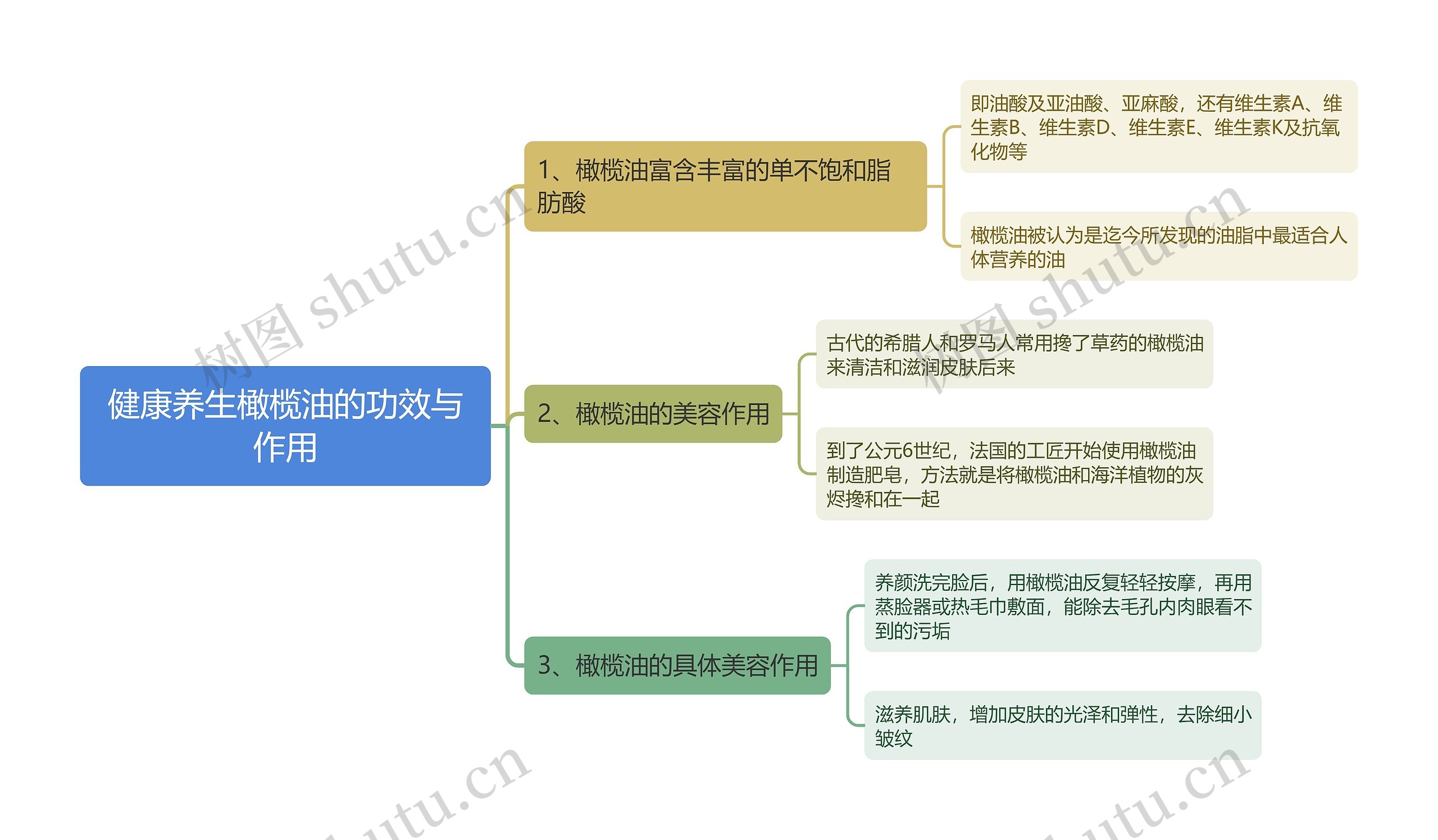 健康养生橄榄油的功效与作用思维导图