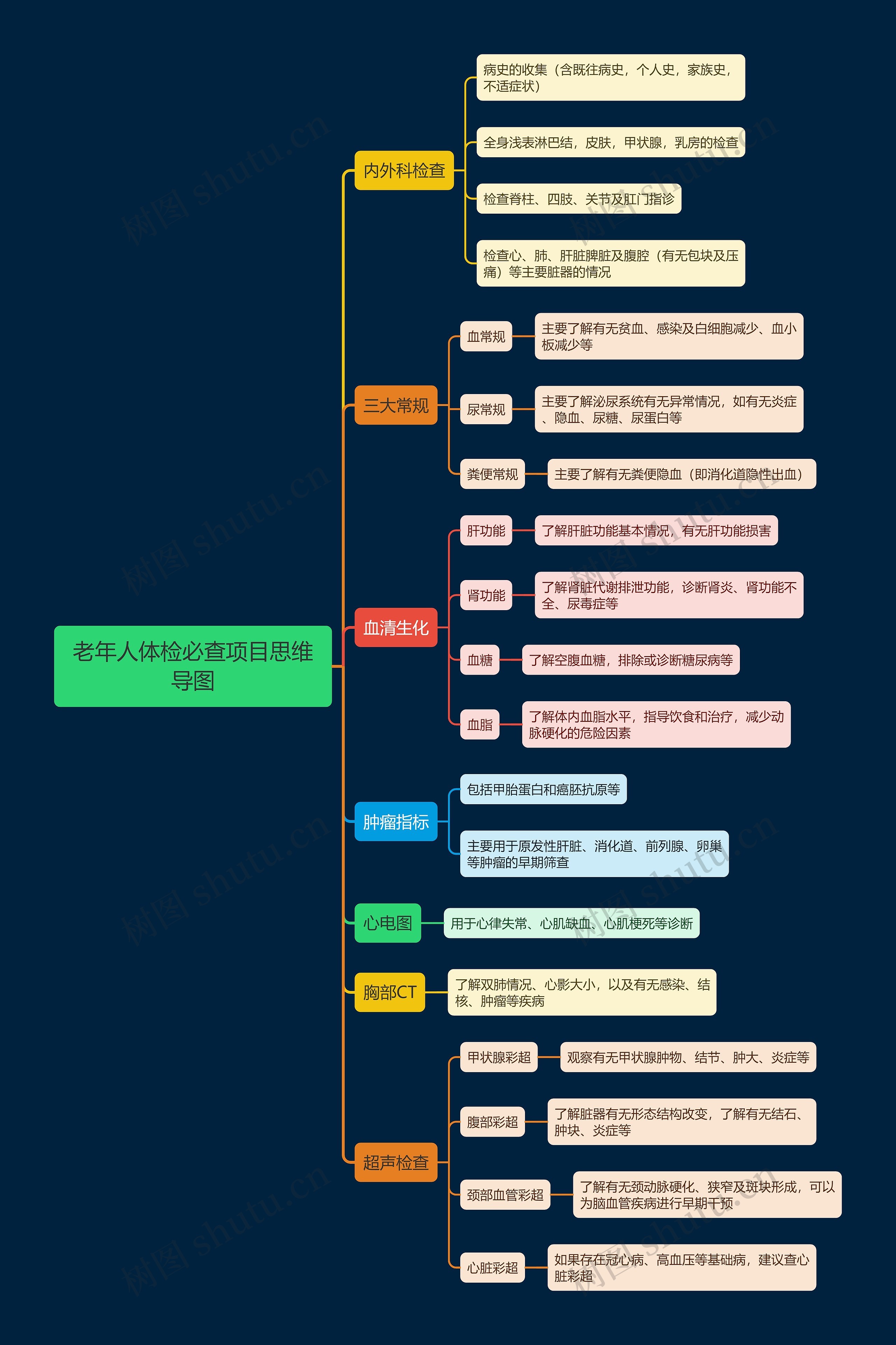 老年人体检必查项目思维导图