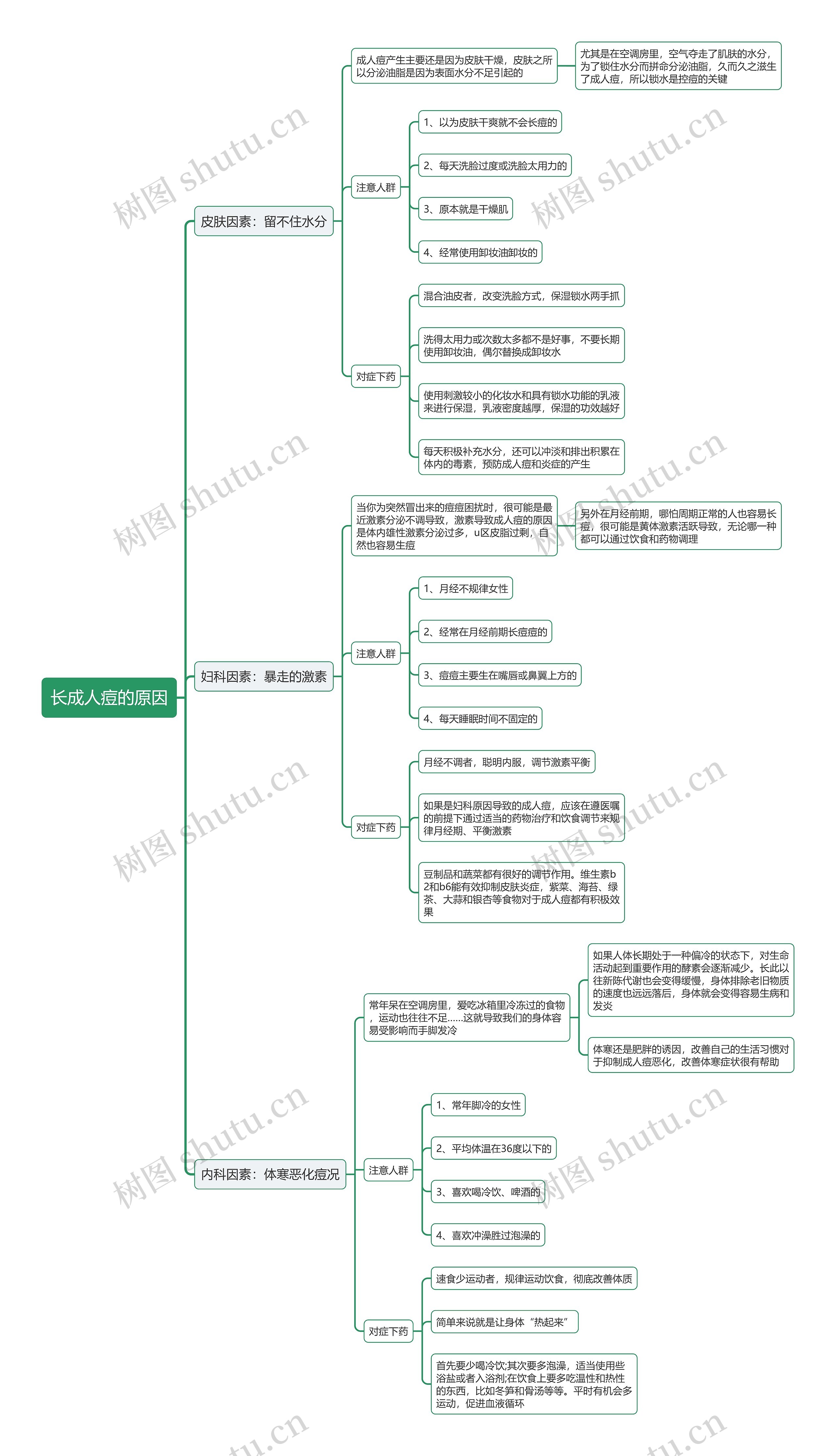 长成人痘的原因思维导图